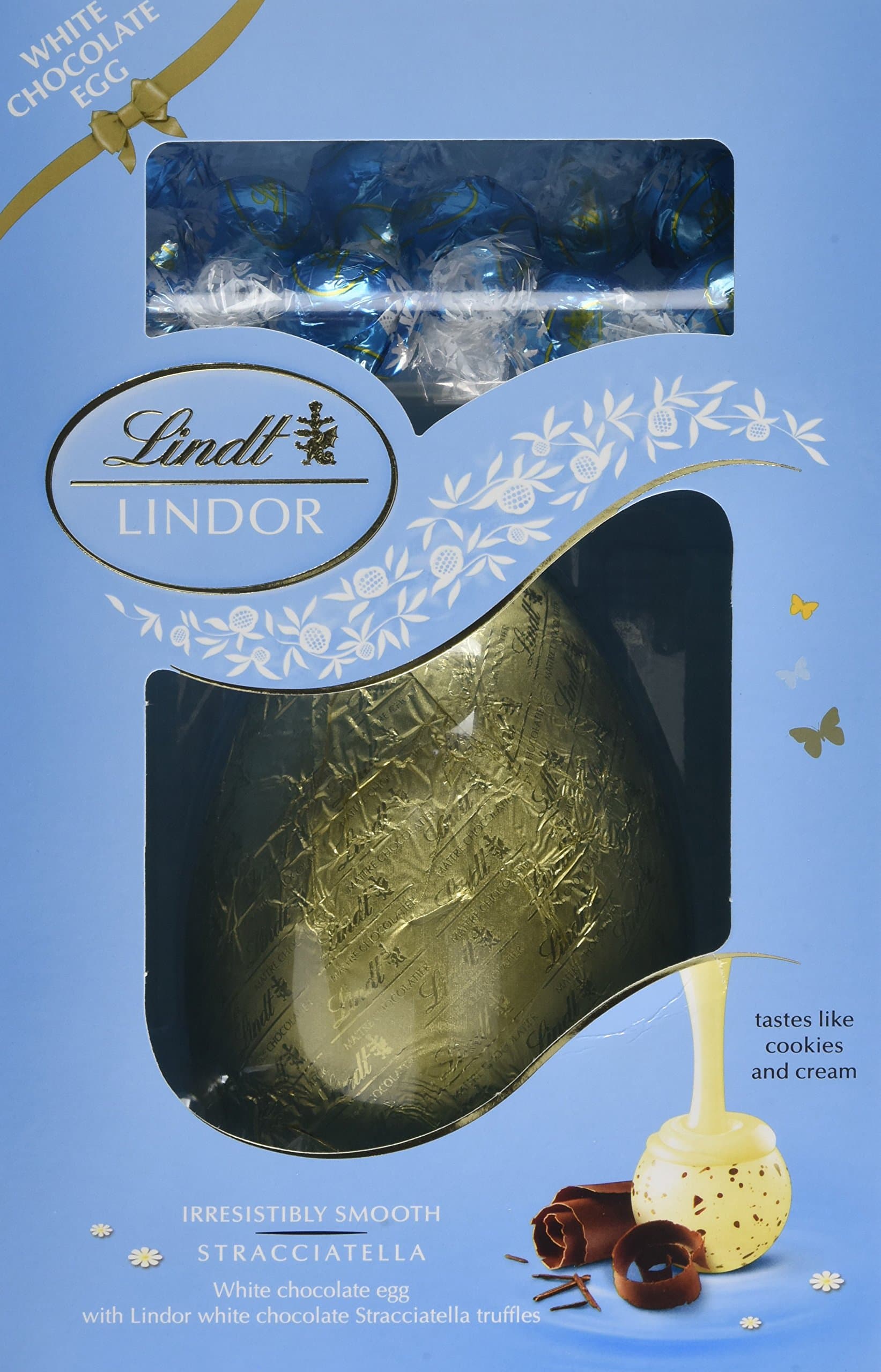 Lindt Lindor White Chocolate Easter Egg with White Chocolate and Cocoa Nib Stracciatella Truffles, 285 g