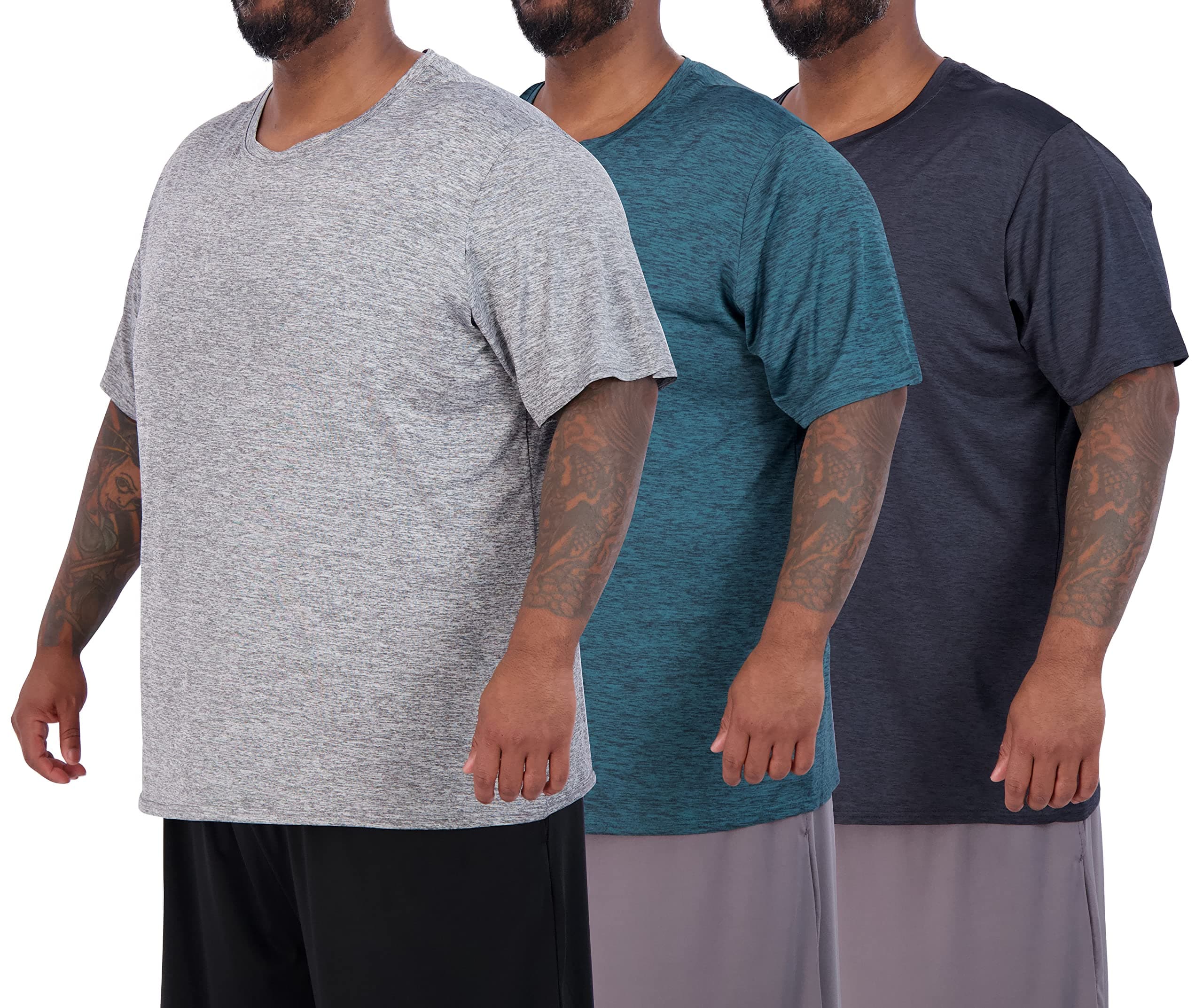 3 Pack: Men s Big and Tall Tech Stretch Short Sleeve Crew Quick Dry Fit T-Shirt Wicking Active Athletic Gym Top Size Clothes Lounge Sleep Running Essentials Basketball Workout Tee- Set 9, 4X