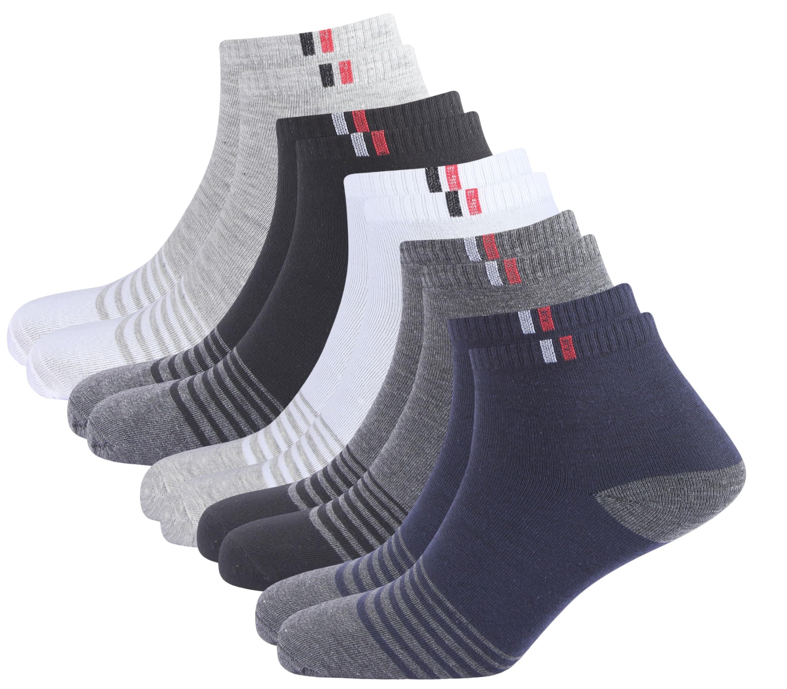 SJeware 12 Pairs Solid Ankle Socks for Men & Women, Multicolor, Pack of 12, Free Size