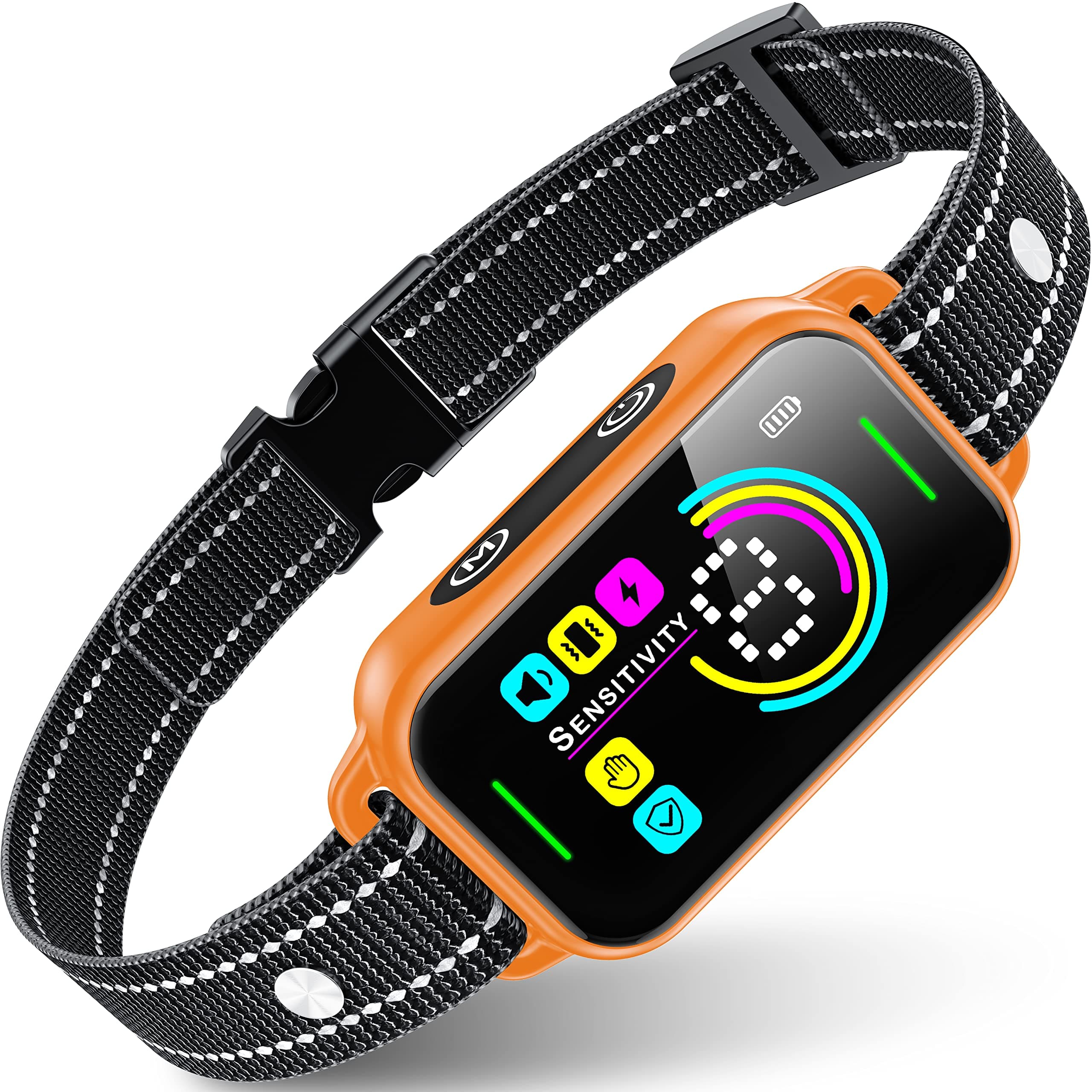 Dog Bark Collar, DINJOO Bark Collar for Large Medium Small Dogs,Smart Bark Collar,Rechargeable Anti Barking Training Collar with 8 Adjustable Sensitivity,Bark Shock Collar with Beep (Orange)