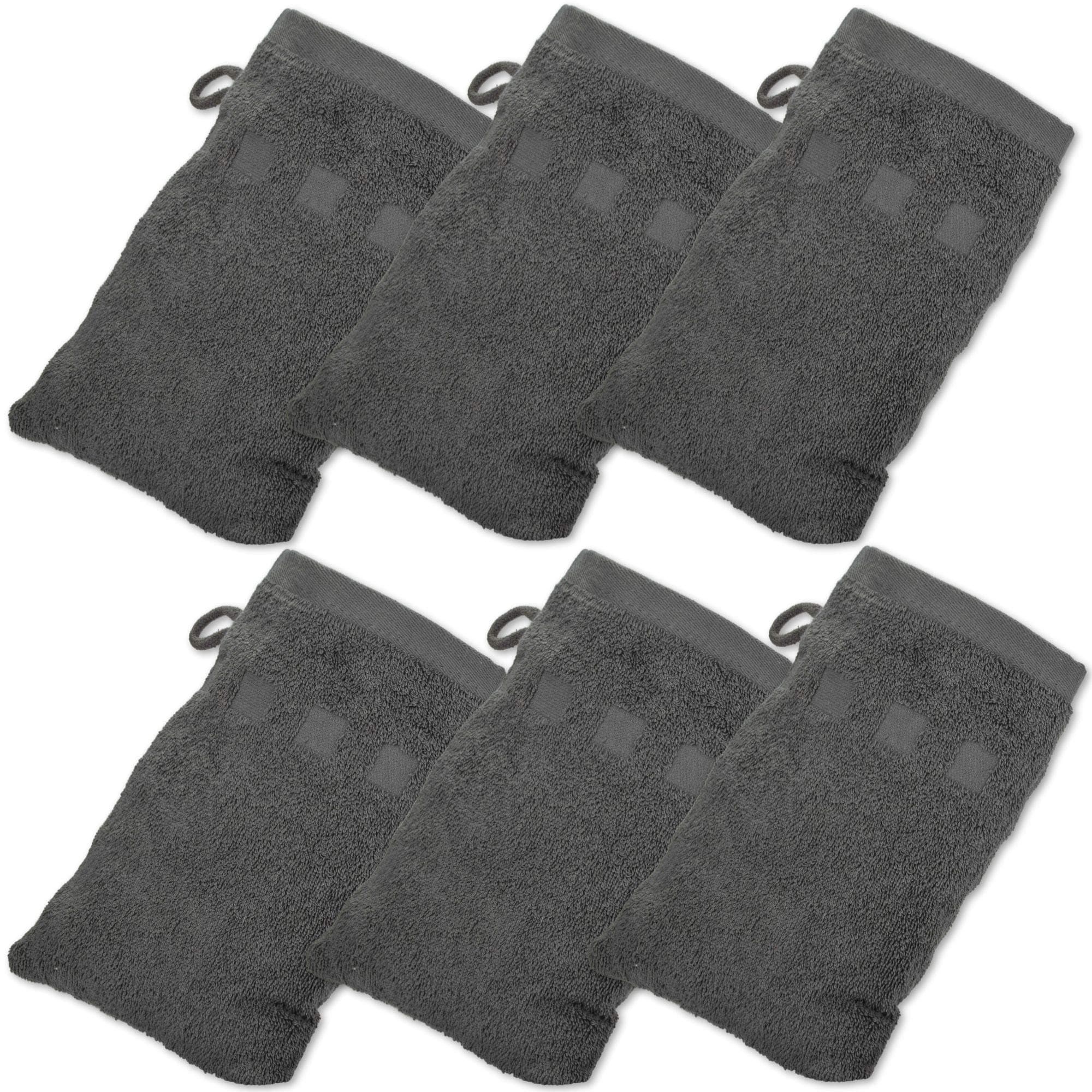 Made Easy Kit Bath Mitts - Pack of 6 - (6" x 9") European Style Washcloth with Loop (Charcoal, 6 x 9 inches)