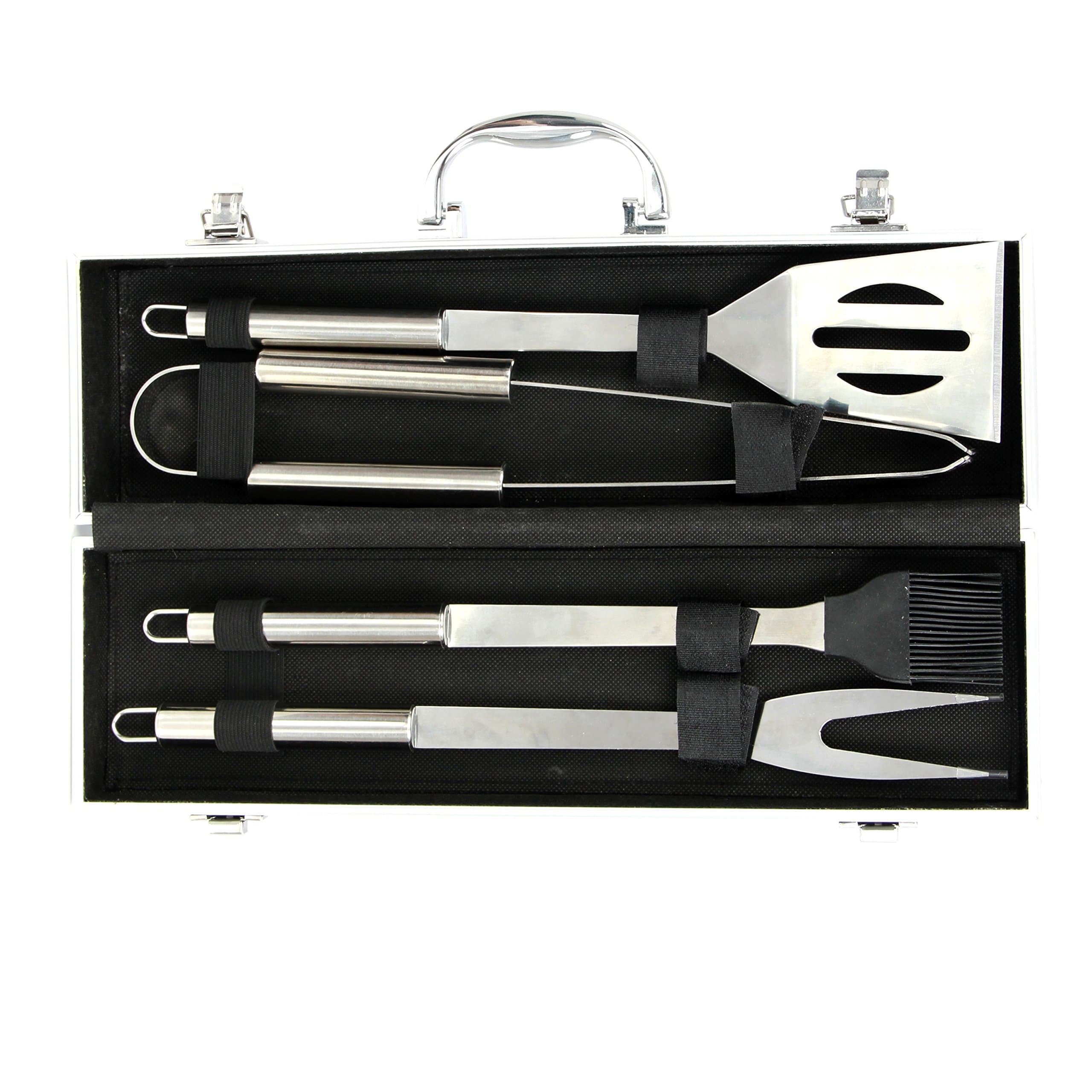 4-Piece Practical Stainless Steel BBQ Tool Set Set in Carry Case
