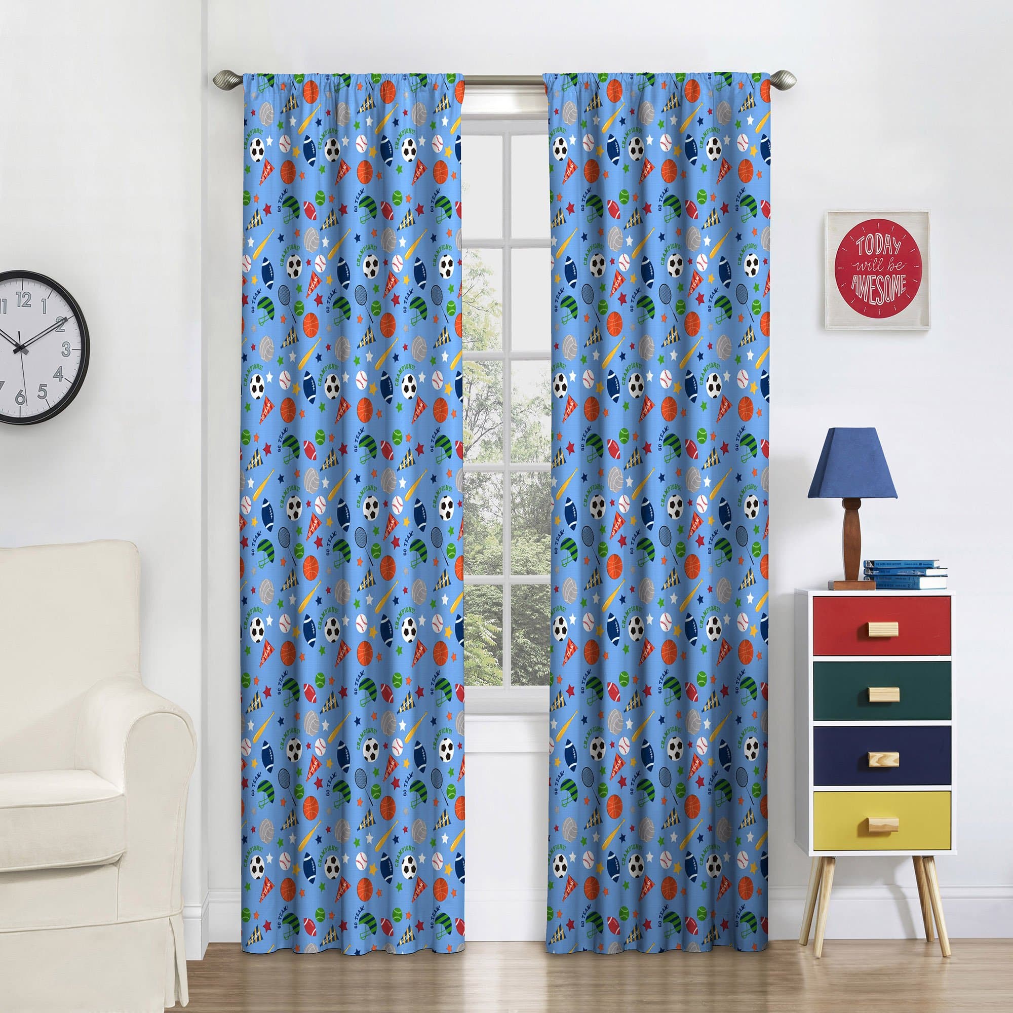 Eclipse Field Day Thermal Insulated Single Panel Rod Pocket Room Darkening Privacy Curtains for Nursery, 42" x 84", Multicolor