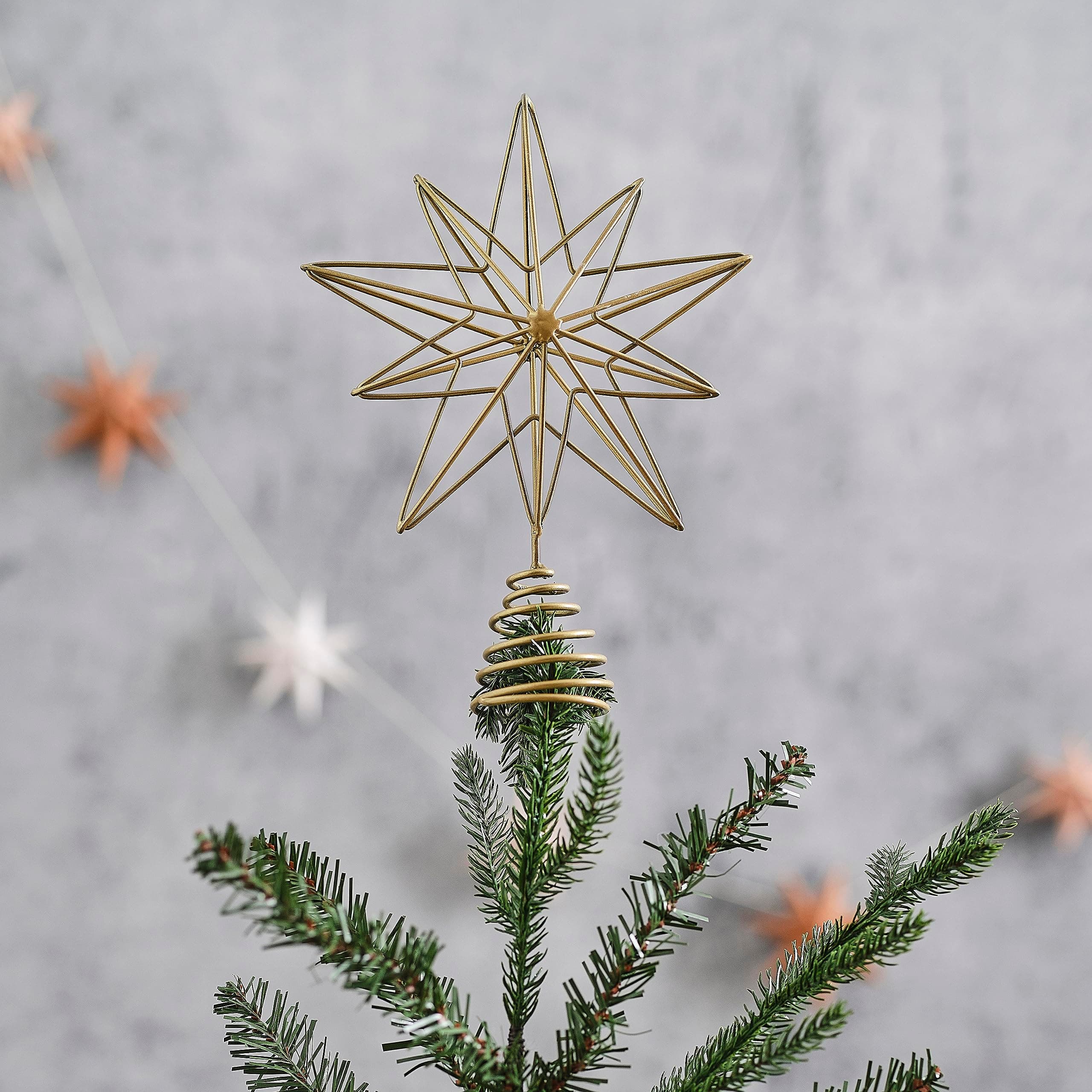 Gold 3D Wire Star Christmas Tree Topper Decorative Accessory