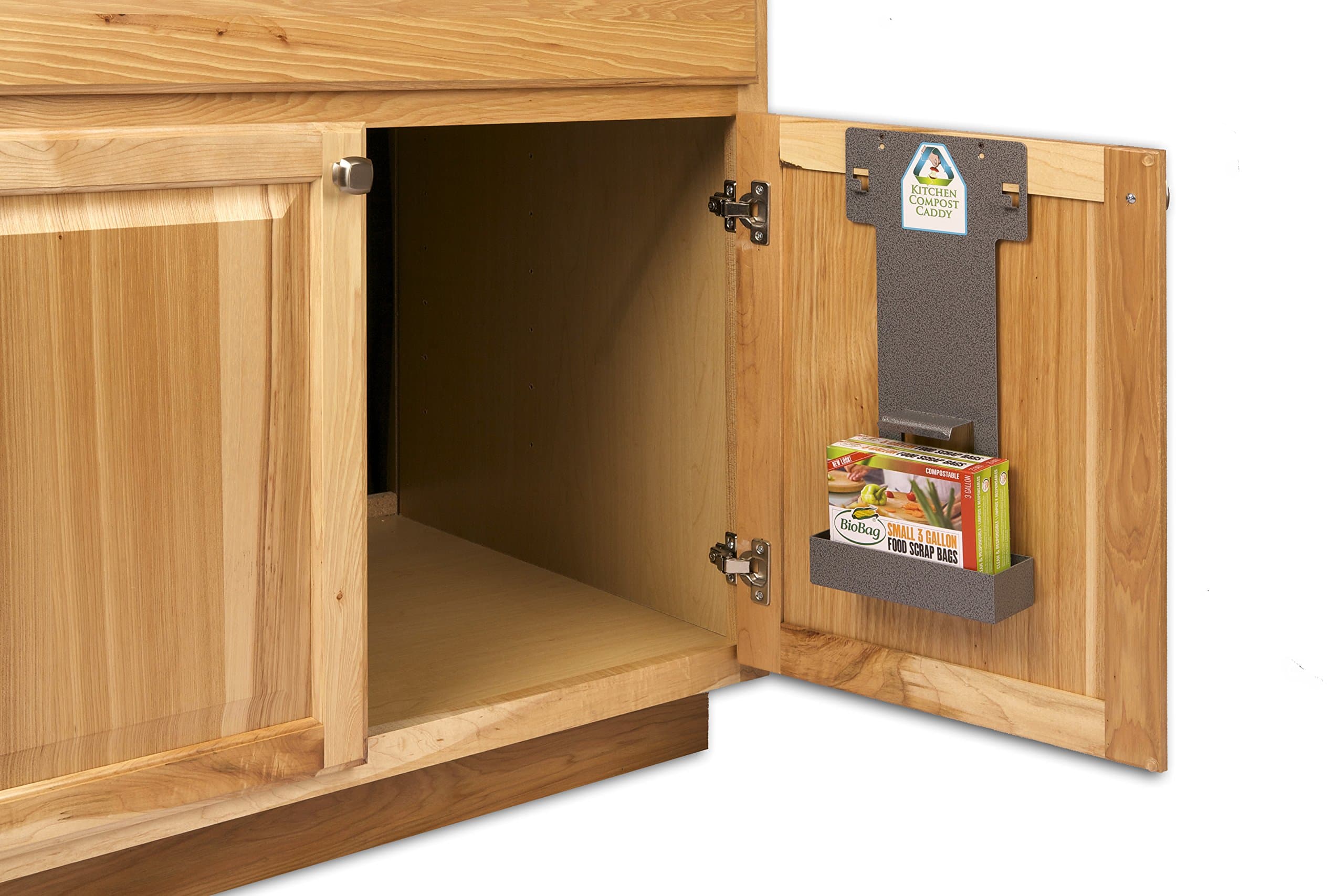 Cabinet Mounting Rack with Storage for Compost Bags for Use Vented Compost Bin - Pail (Labeled NPL-390 on Pail Bottom - Sold Separately)