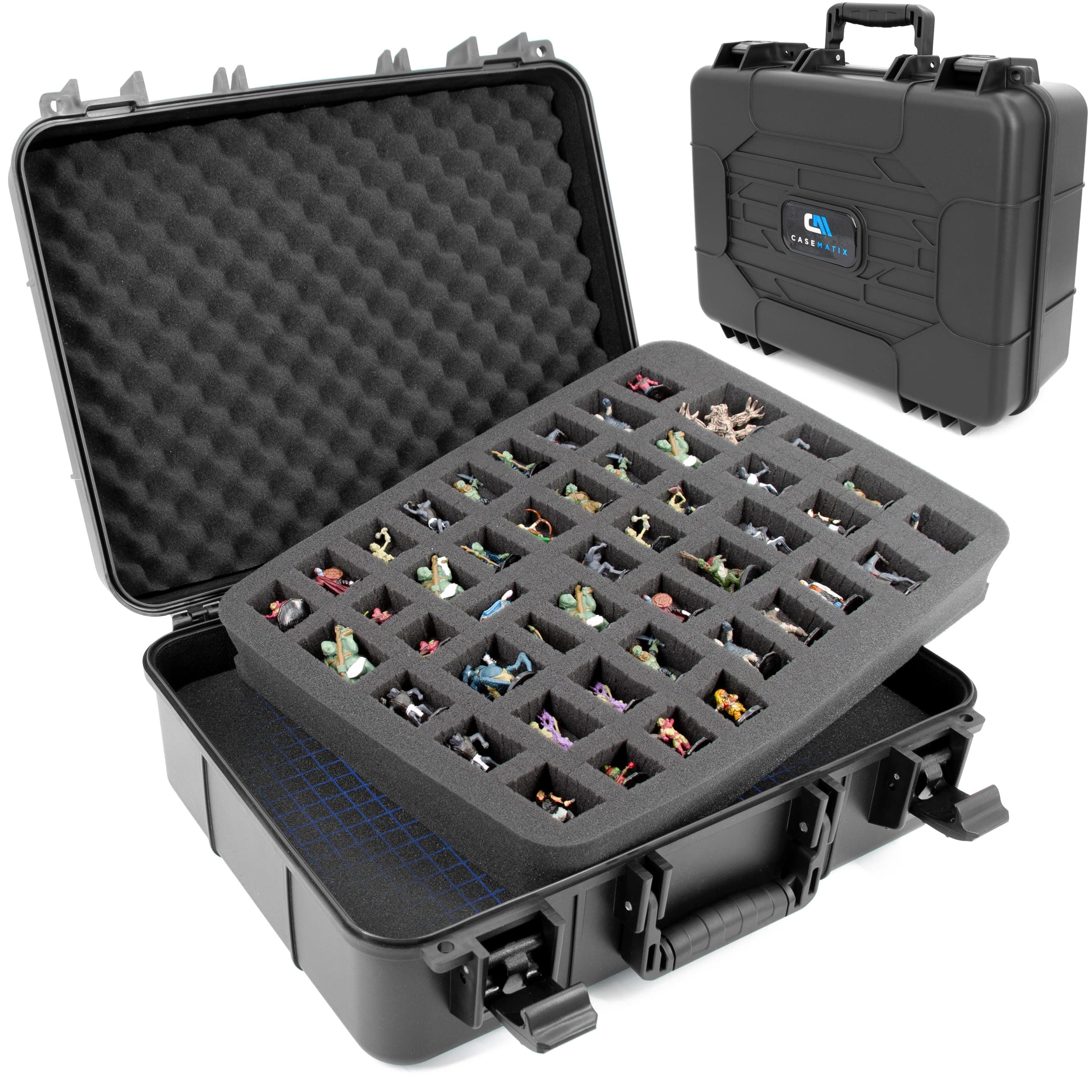 CASEMATIX Miniature Storage Case with Hard Shell & Customizable Foam – Travel Case Compatible with Warhammer 40K, DND, RPG Miniatures, Large Units, Vehicles & Tabletop Figures