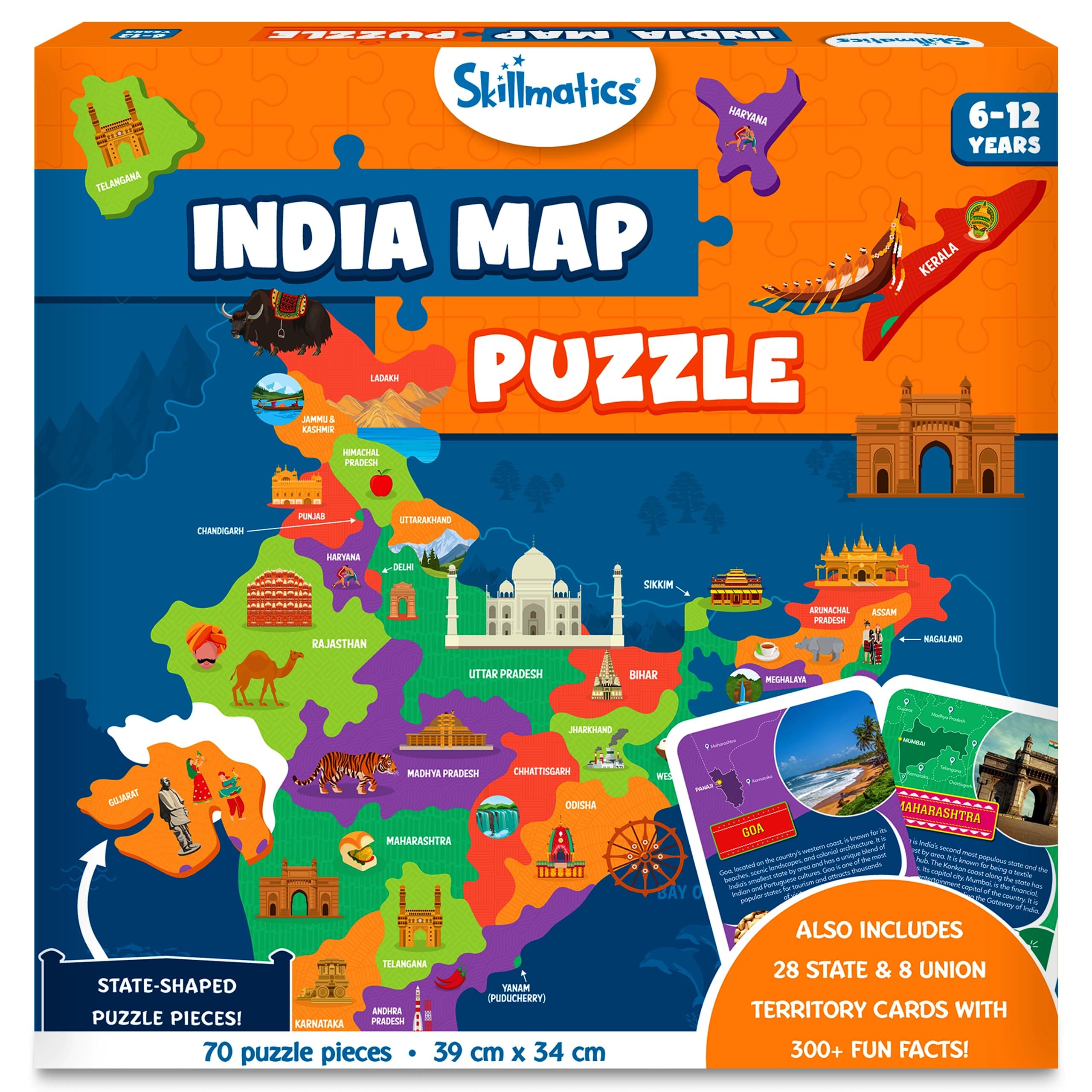 India Map Puzzle - 70 Pieces, Educational Toy For Learning 300+ Facts About India, Gifts For Ages 6 To 12, Kid