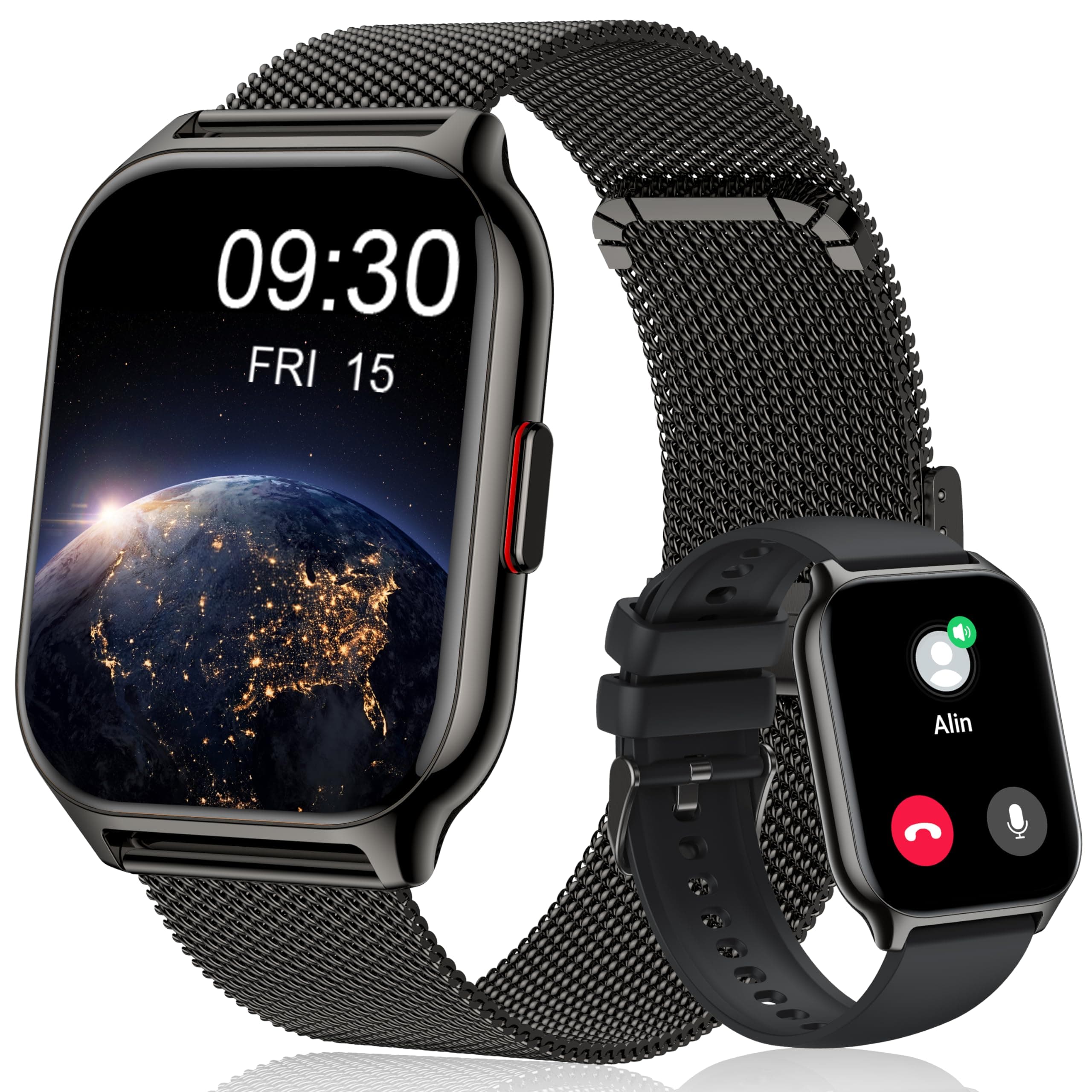 Smart Watch Answer/Make Calls, 2.01'' Smartwatch with AI Voice Control, Blood Pressure/SpO2/Heart Rate Monitor, Fitness Tracker Watch 2 Straps for Men Women for iOS Android Phones