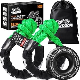 DAYDOOR Synthetic Soft Shackle & Winch Recovery Ring Kit, 2 PCS 1/2'' x 22'' Recovery Soft Shackle(56,000Lbs Breaking Strength), 1 PCS Snatch Recovery Ring for ATV UTV Off-Road Vehicles(Black Ring)