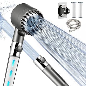 Drivse Iondrops Showerhead with Handheld,High Pressure Shower Heads with On Off Switch for RV/Camper,Detachable Filtered Shower Head for Hard Water with Hose (Gun Grey,3 Filters)