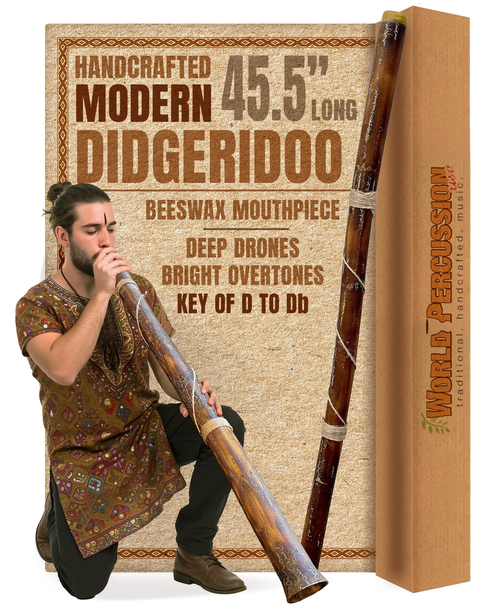 Hand-fired Modern Didgeridoo - Beeswax Mouthpiece - Easy Player!