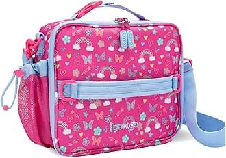 Bentgo® Kids Lunch Bag - Durable, Double-Insulated Lunch Bag for Kids 3+; Holds Lunch Box, Water Bottle, & Snacks; Easy-Clean Water-Resistant Fabric & Multiple Zip Pockets (Rainbows & Butterflies)