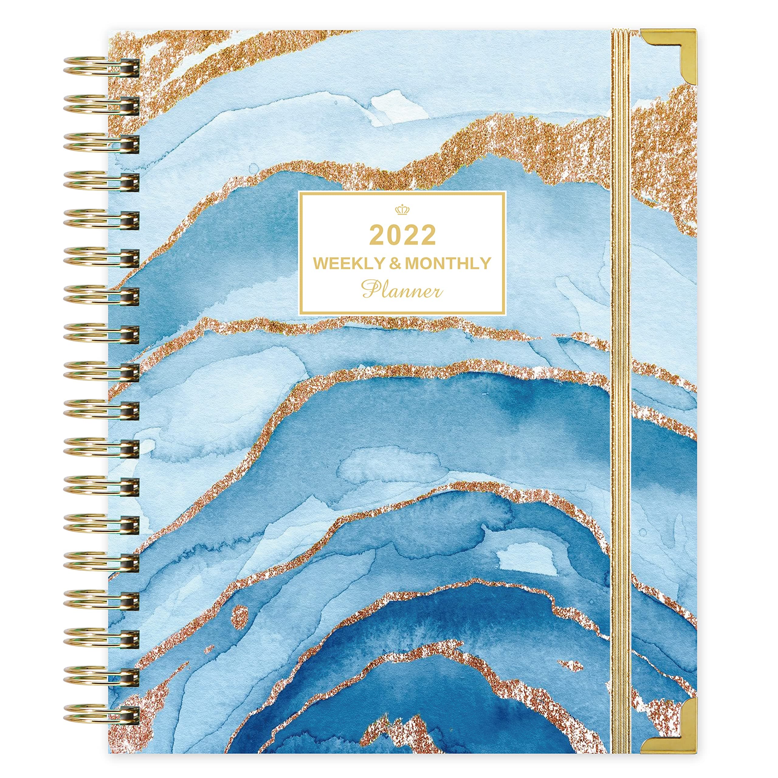 2022 Planner - Planner 2022 From Jan - Dec, Weekly Monthly Planner 2022 with Monthly Tab, 8" x 10", Premium Thick Paper, Strong Twin-Wire Binding, Elastic Closure, Inner Pocket, Blue Pattern