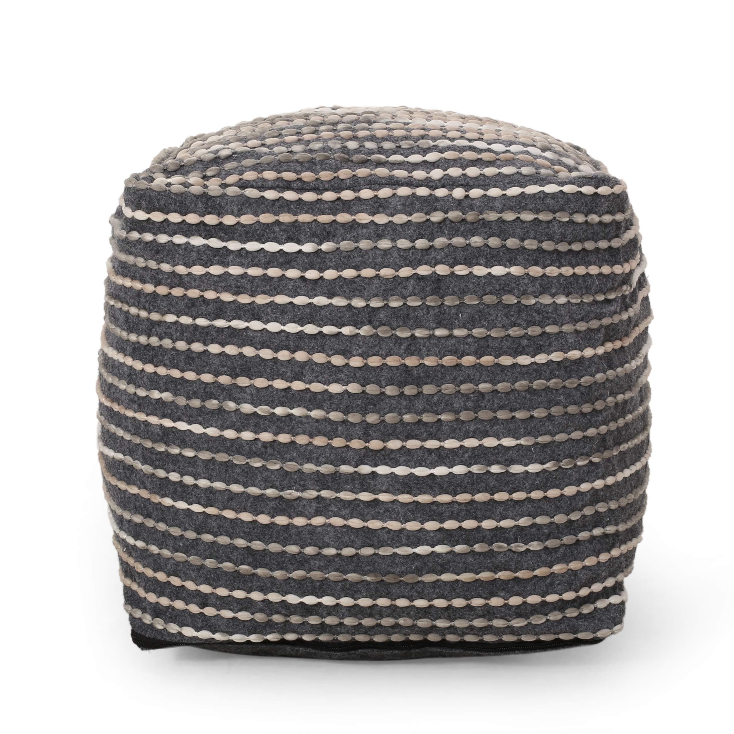 Christopher Knight Home Jarrett Pouf, Ivory + Beige + Grey