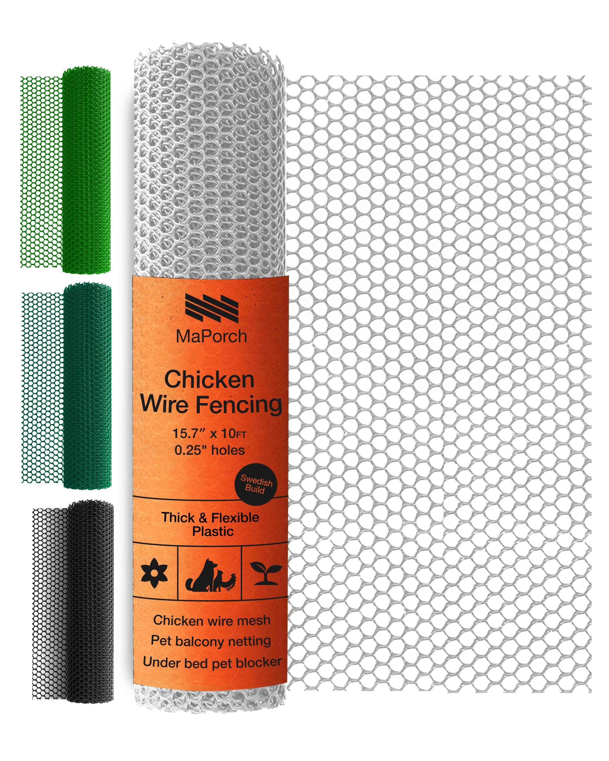 Maporch Plastic Chicken Wire Fencing for Pet Protection - 15.7" x 10ft, HDPE White Chicken Wire - Garden Fence Animal Barrier for Dogs, Cats and Rabbits (1-Pack)