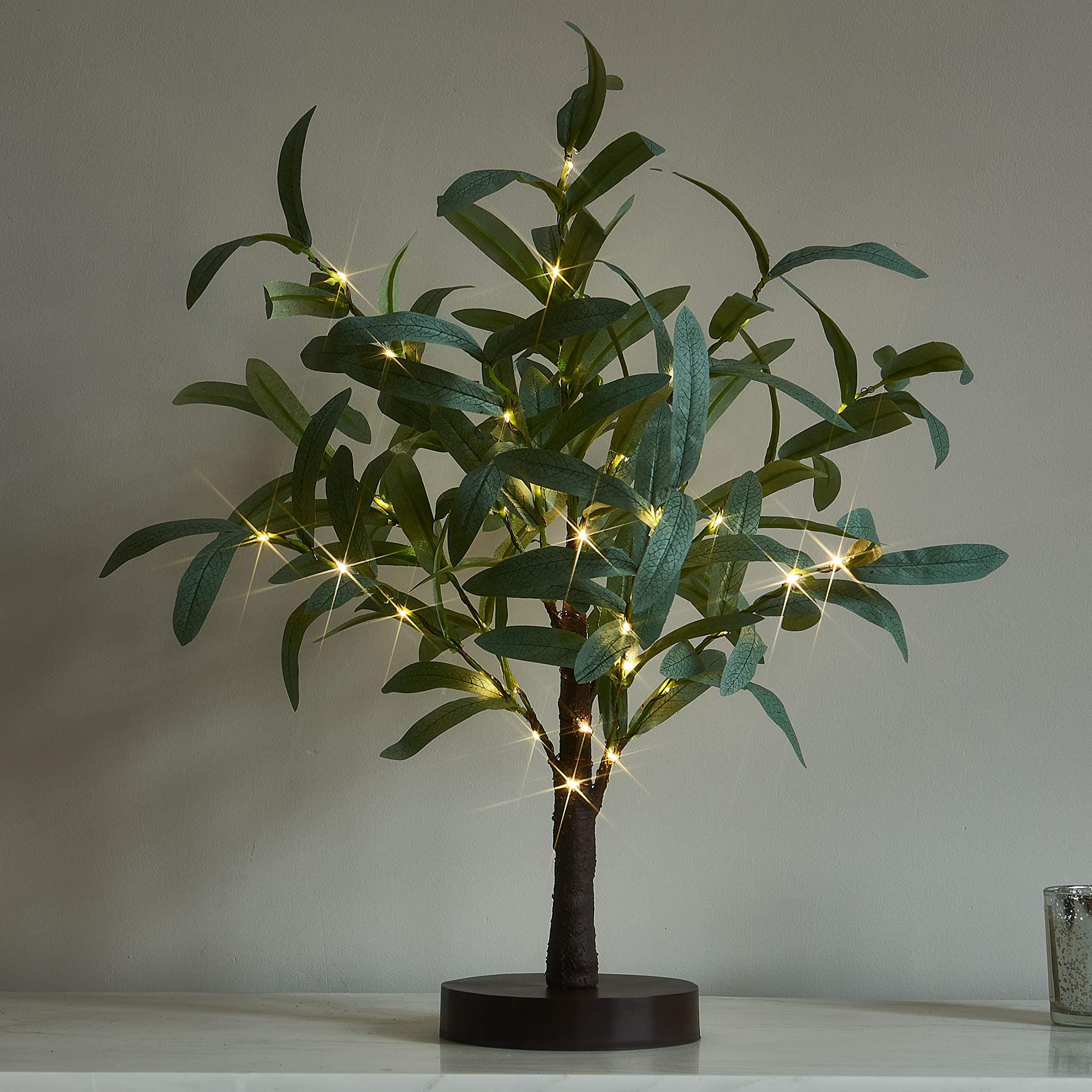 LITBLOOMLighted Tabletop Olive Tree 18IN 50 LED Fairy Lights with Timer Battery Operated or USB Plug in Bonsai Tree for Wedding Christmas Home Decoration