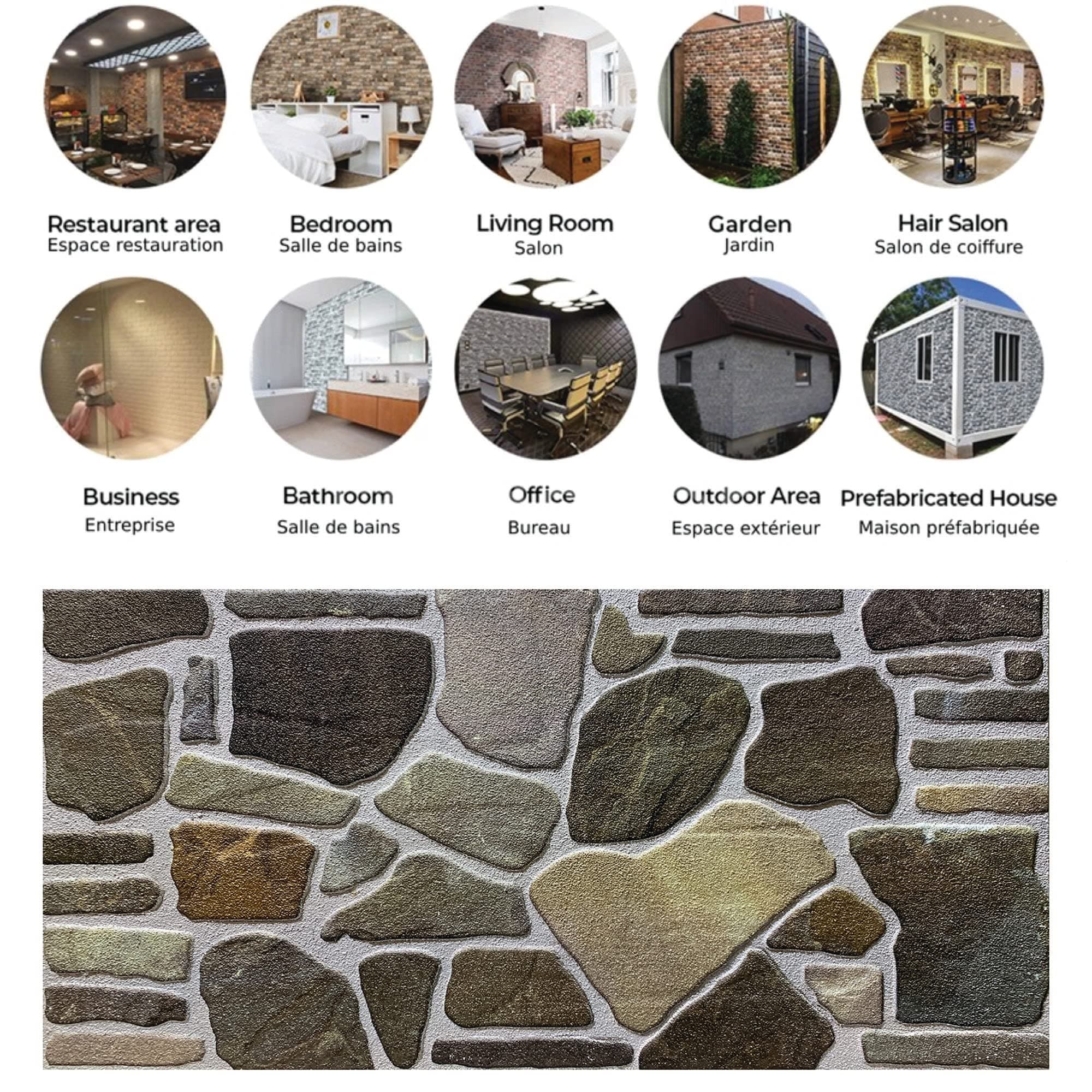 Dundee Deco 3D Wall Panels - Cladding, Charcoal Green Beige Stone Look Wall Paneling, Styrofoam Facing for Interior and Exterior Applications, DIY, Set of 10, Covers 54 sq ft