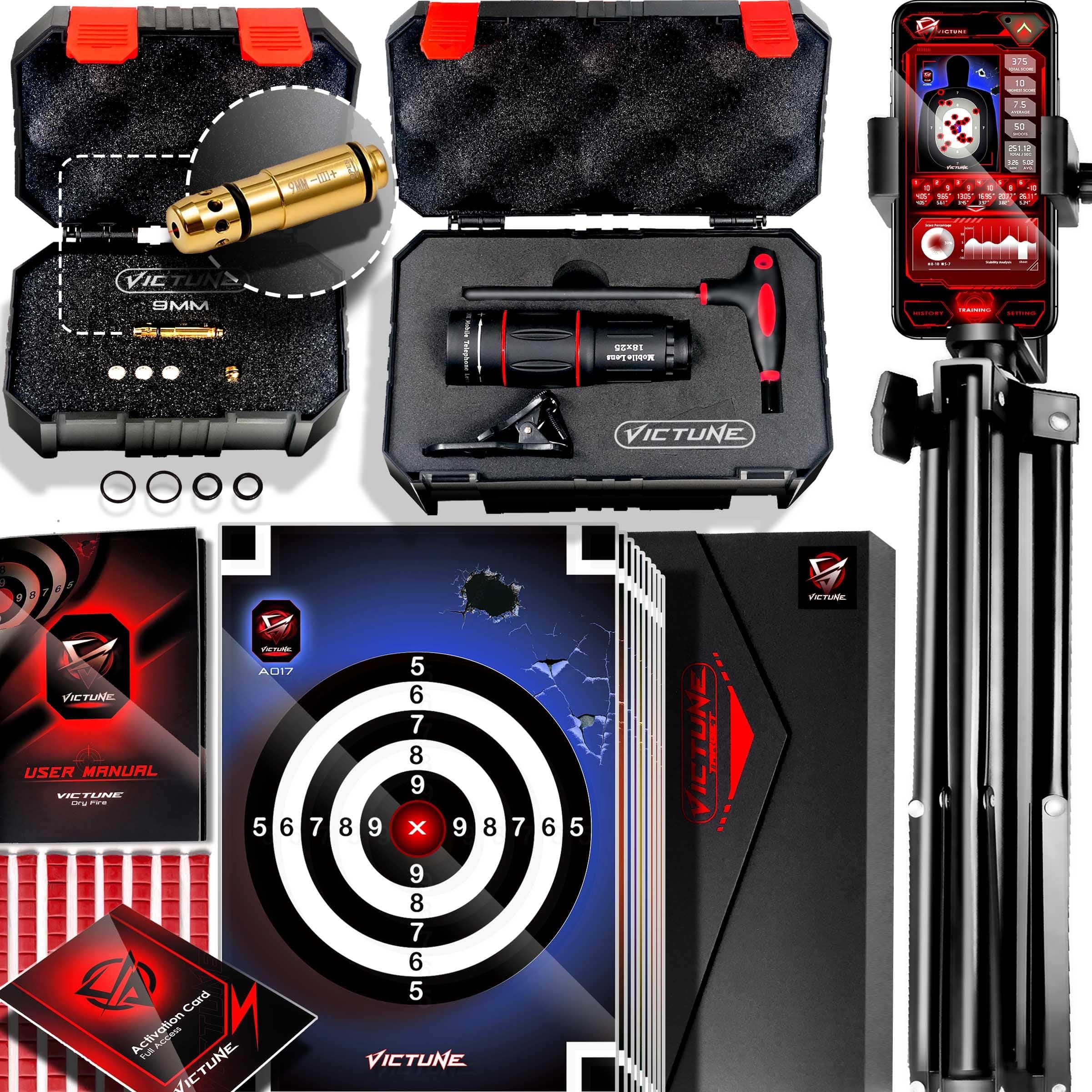 VICTUNE Dry Fire Laser Training System, 40S&W Laser Ammo, iOS and Android APP with High Accurate Algorithm, 2025 All-in-One Deluxe Shooting Set, 14 Different Gunbattle Scenario Targets, Great Gift