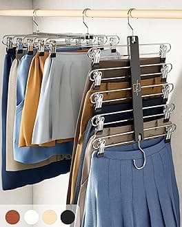 MORALVE Skirt Hangers Space Saving with Clips - 2 Pack - European Beechwood 5-Tier Hanger for Shorts, Skirts, and Pants - Closet Organizer and Storage Solution for Women with 360° Swivel Hook