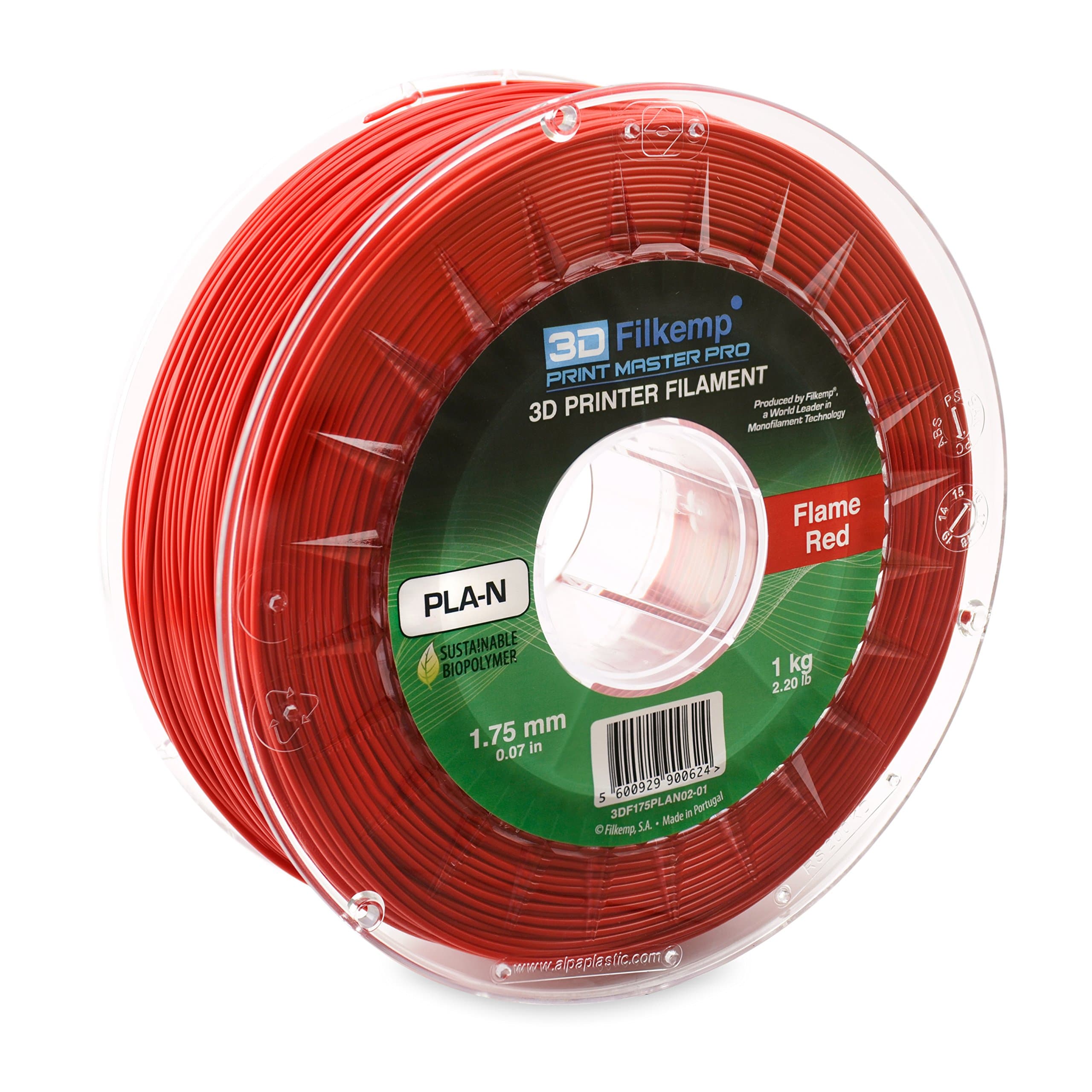 3D Filkemp Print Master Pro 3DF175PLAN02-01 Next Generation PLA 3D Printer Filament, Spool, 1.75 mm Diameter, Flame Red
