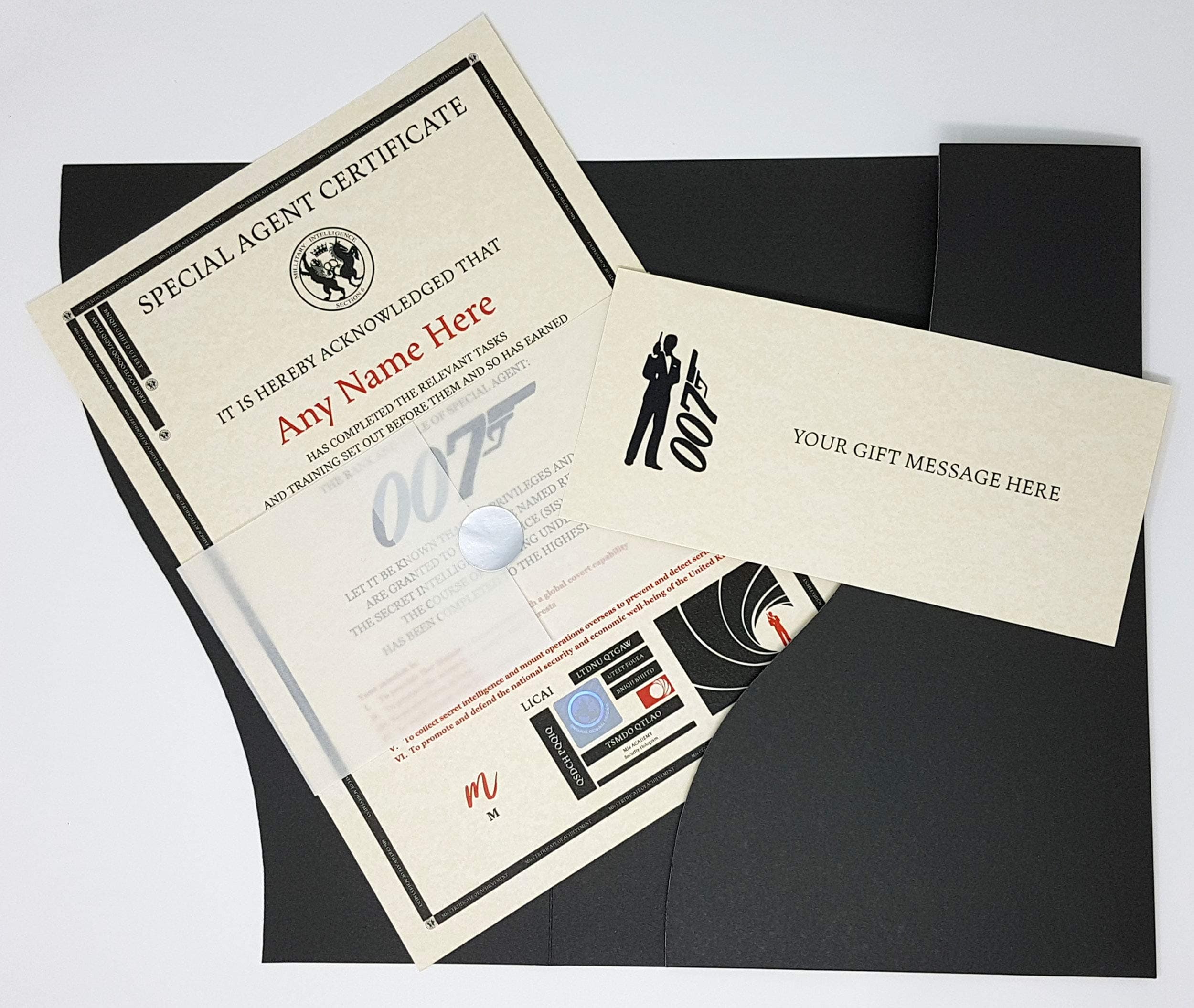 planetsforsale Secret Agent Certificate in a Presentation Folder - Personalised with the name of your choice