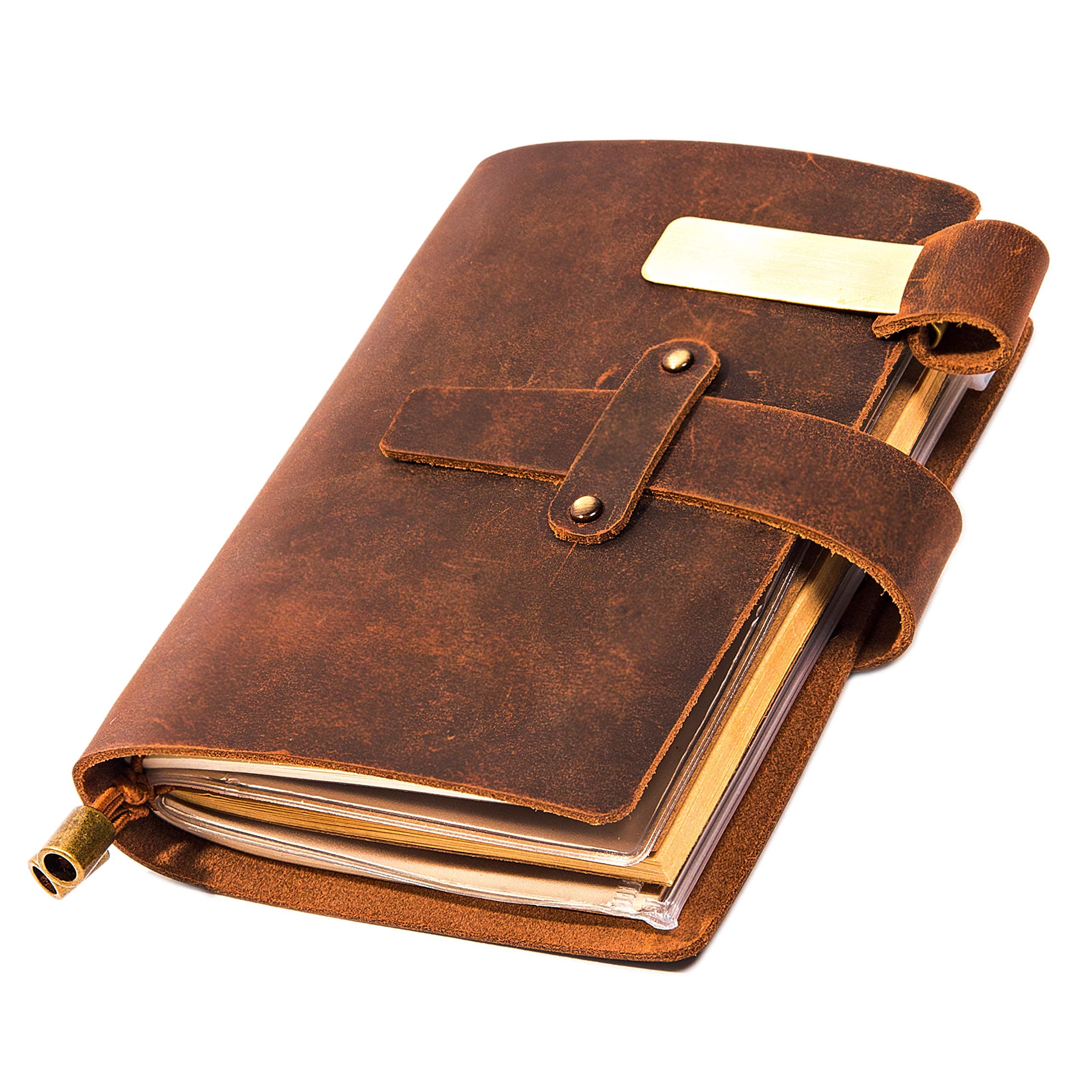 Leather Writing Journal Notebook For Men & Women - Leather Notepad, Pocket Notebook ‎5.3" x 4", 180 Pages - Sketchbook for traveling with Pen Holder, Card Holder, Handmade Refillable Travel Diary