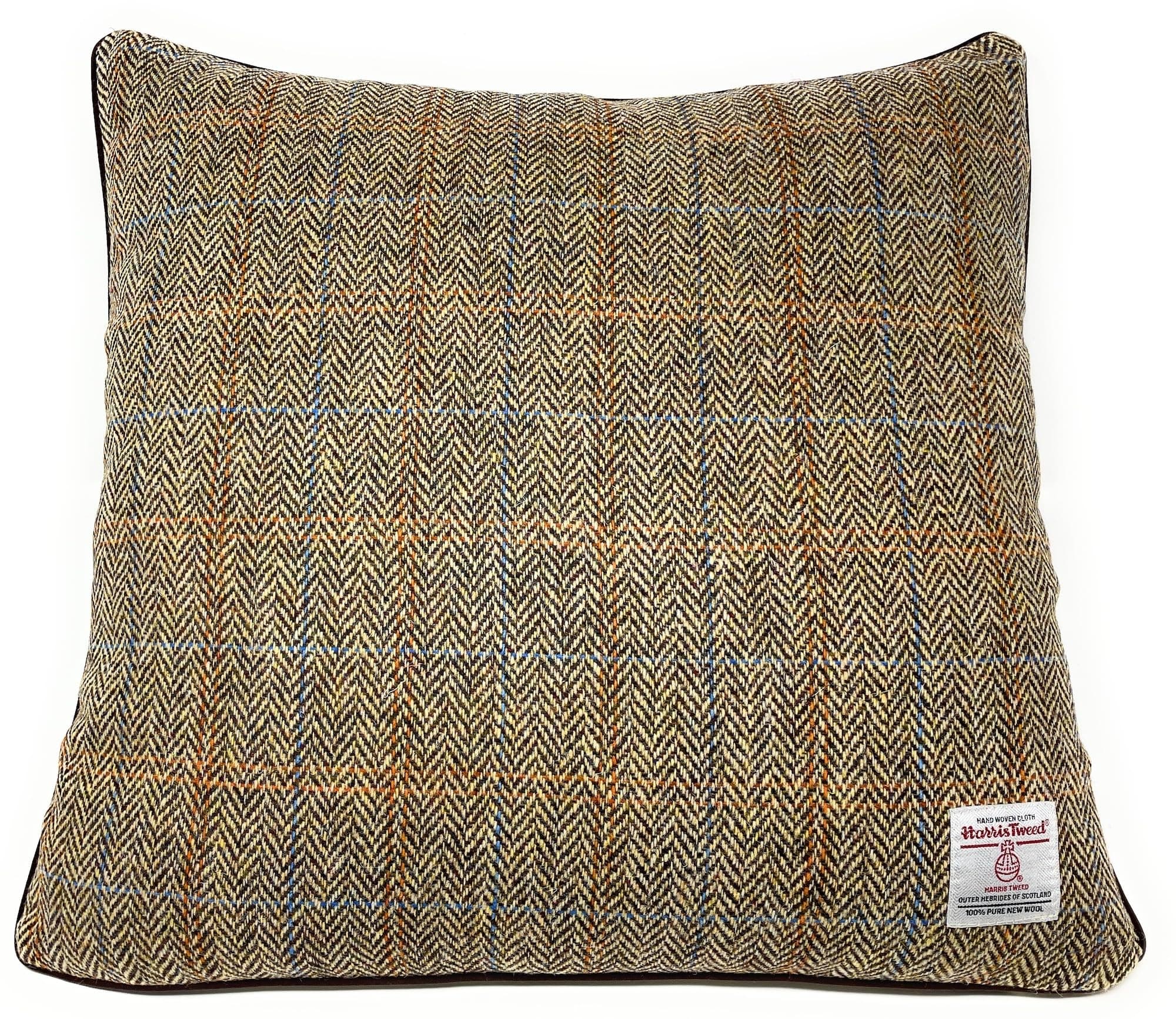 Harris Tweed Brown Herringbone Double Sided Square Cushion Throw Pillow Cover
