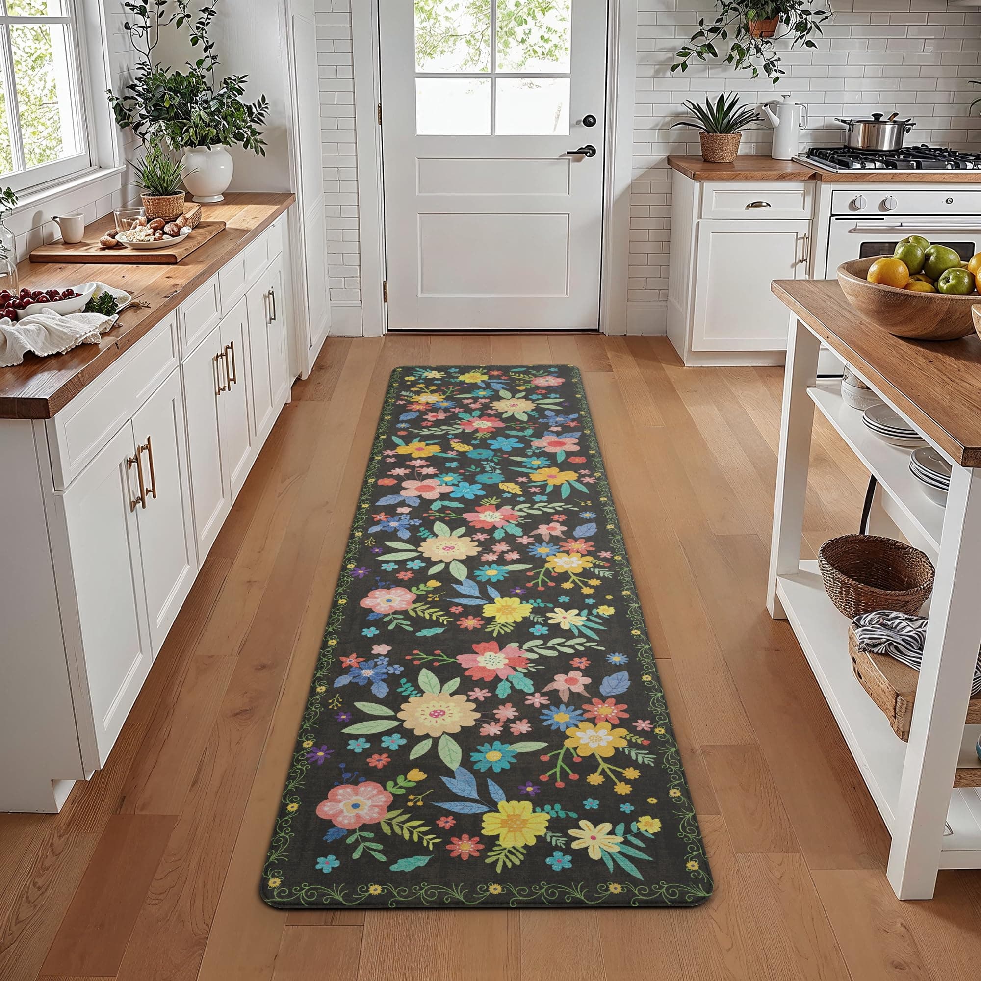 GENIMO Kitchen Mats for Floor, Cushioned Kitchen Rugs Non Slip Washable, Anti Fatigue Mat Waterproof, Comfort Standing Mat Rug for Office, Home, Sink, Laundry, 17.3"x70", Black