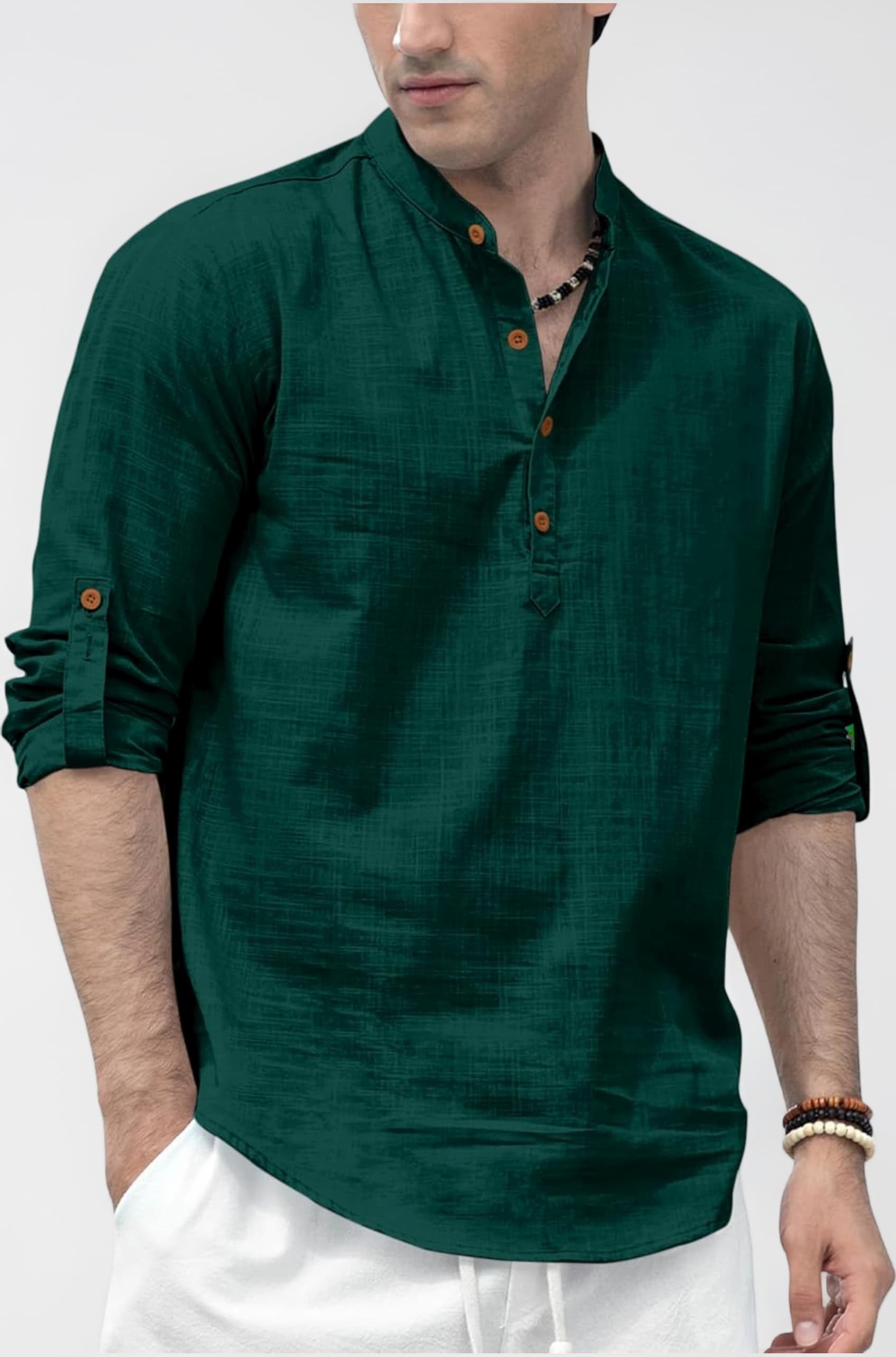 Zombom Men's Solid Cotton Polyester Blend Straight Kurta Shirt, Regular Fit Full Sleeve Short Kurta Shirt