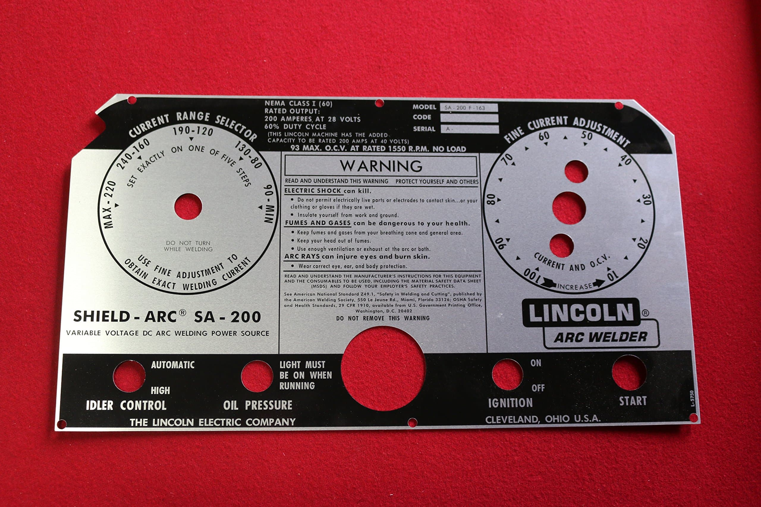 Lincoln Arc Welder Control Plate L-5750