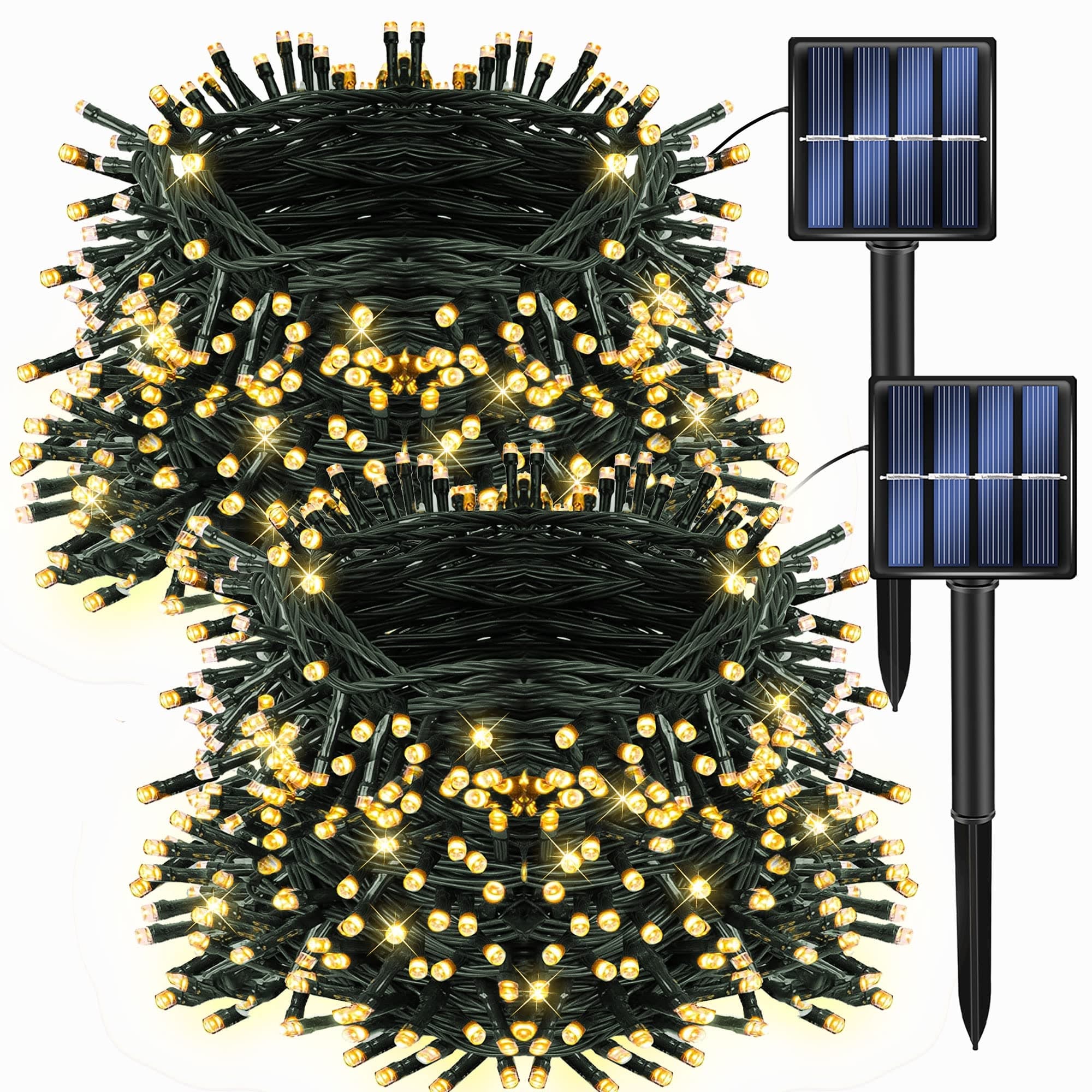 2 Pack Total 400LED 132FT Warm White Christmas Solar String Outdoor Lights, Solar Powered with 8 Modes Waterproof Fairy Lights for Bedroom Patio Garden Tree Party Yard Decoration