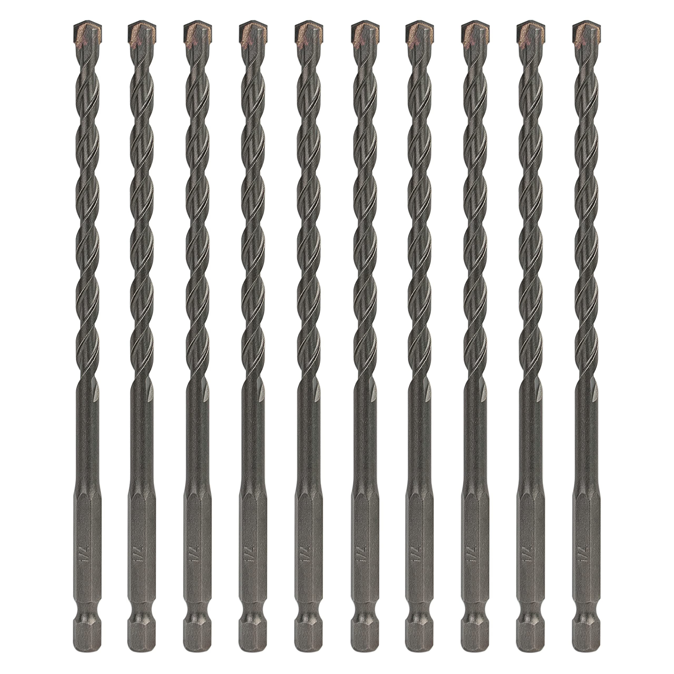 Sabre Tools 1/4 Inch x 6 Inch Masonry Drill Bit, Carbide Tipped 10-Pack for Concrete, Brick, Stone, 1/4” Hex Shank, Impact Performance (1/4” x 6”, 10)