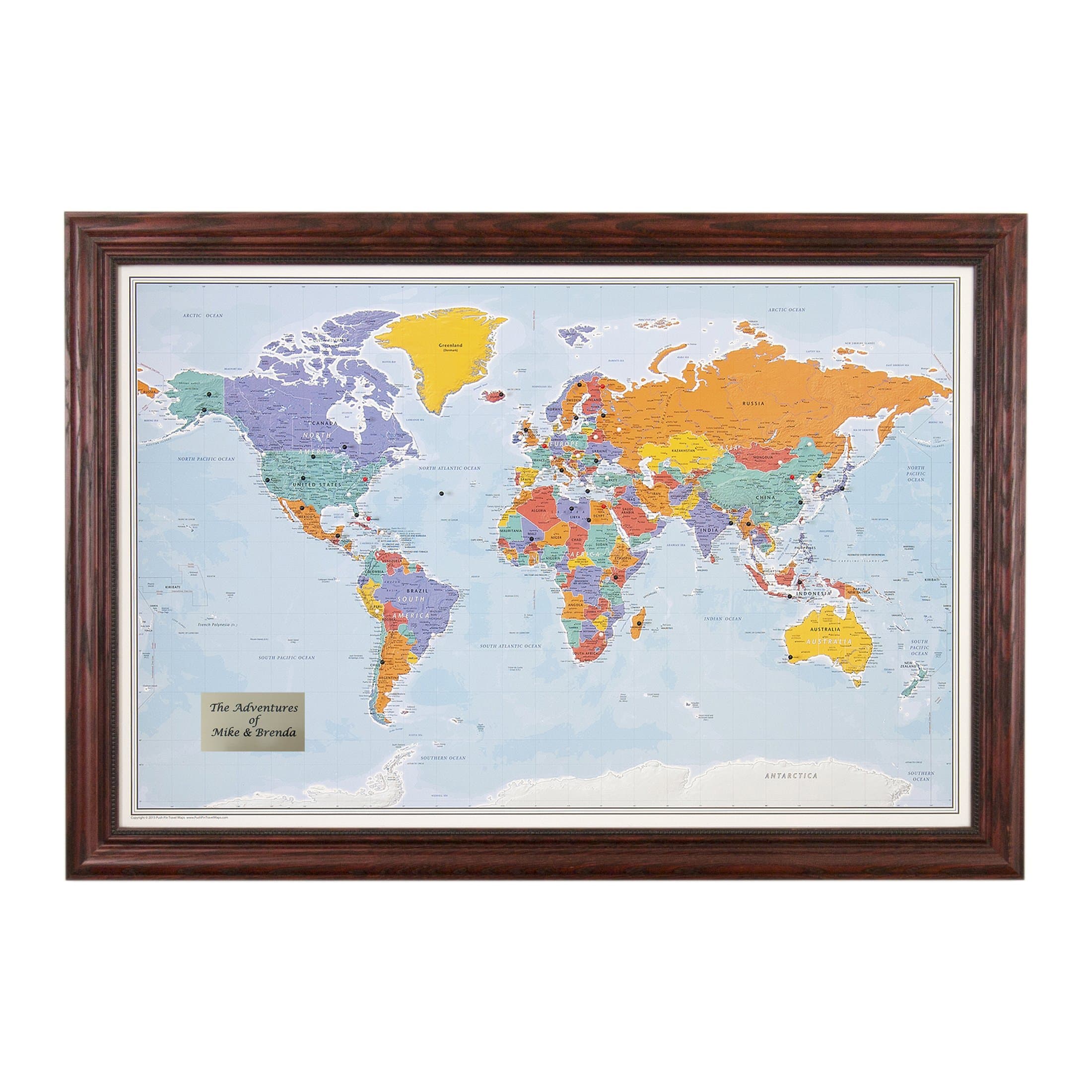 - Customizable Blue Oceans World with Solid Wood Cherry Frame- 27.5" x 39.5" - 8 Handcrafted Frame Options - Made in USA - Ideal for Adventurous Travelers