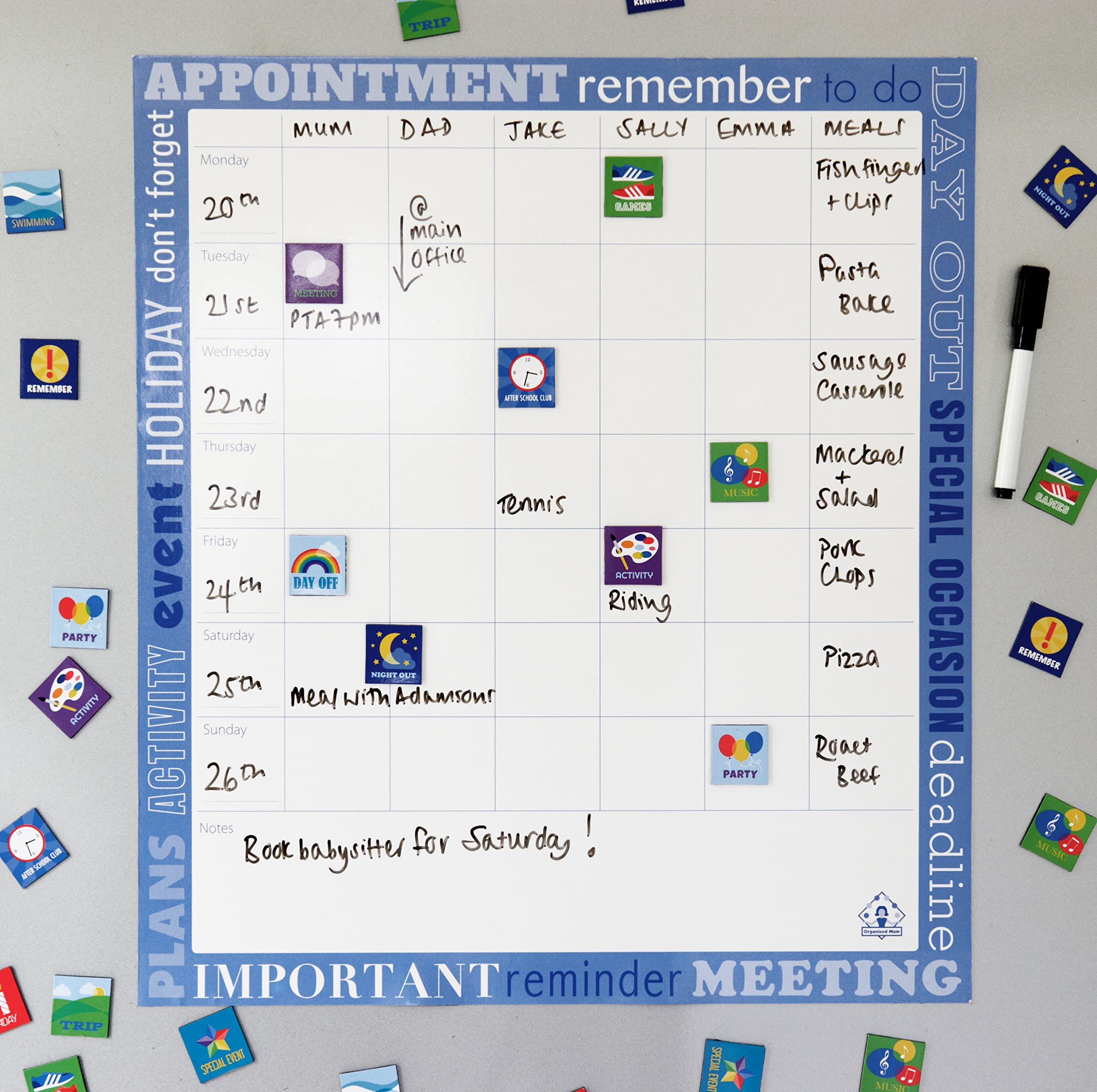 Wall planner, magnetic, family planner