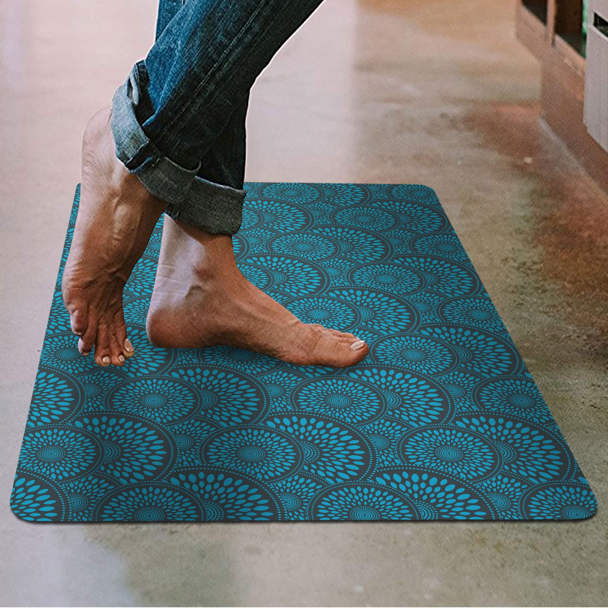 Shape28 Floor Mat Ultra-Thin Kitchen Bathroom Rug with Non Slip Rubber Backing 35”x23” Blue Design 1S