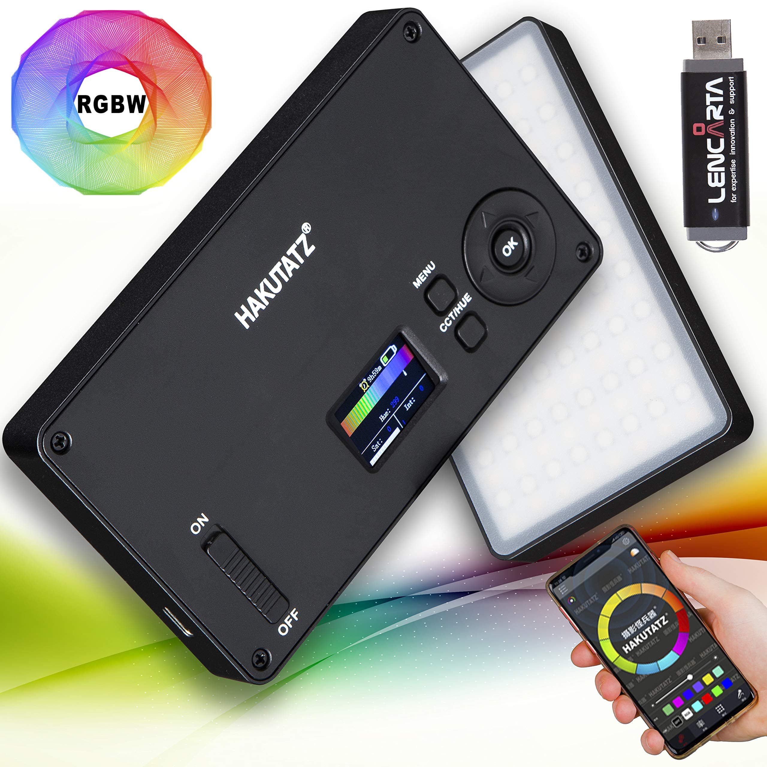 HAKUTATZRGB LED Camera Light Portable LED Video Light Dimmable LED Panel Light for Photography, 12 Light Effects with Rechargeable Battery 3000K-6500K 12W 360° Full Colour CRI96+