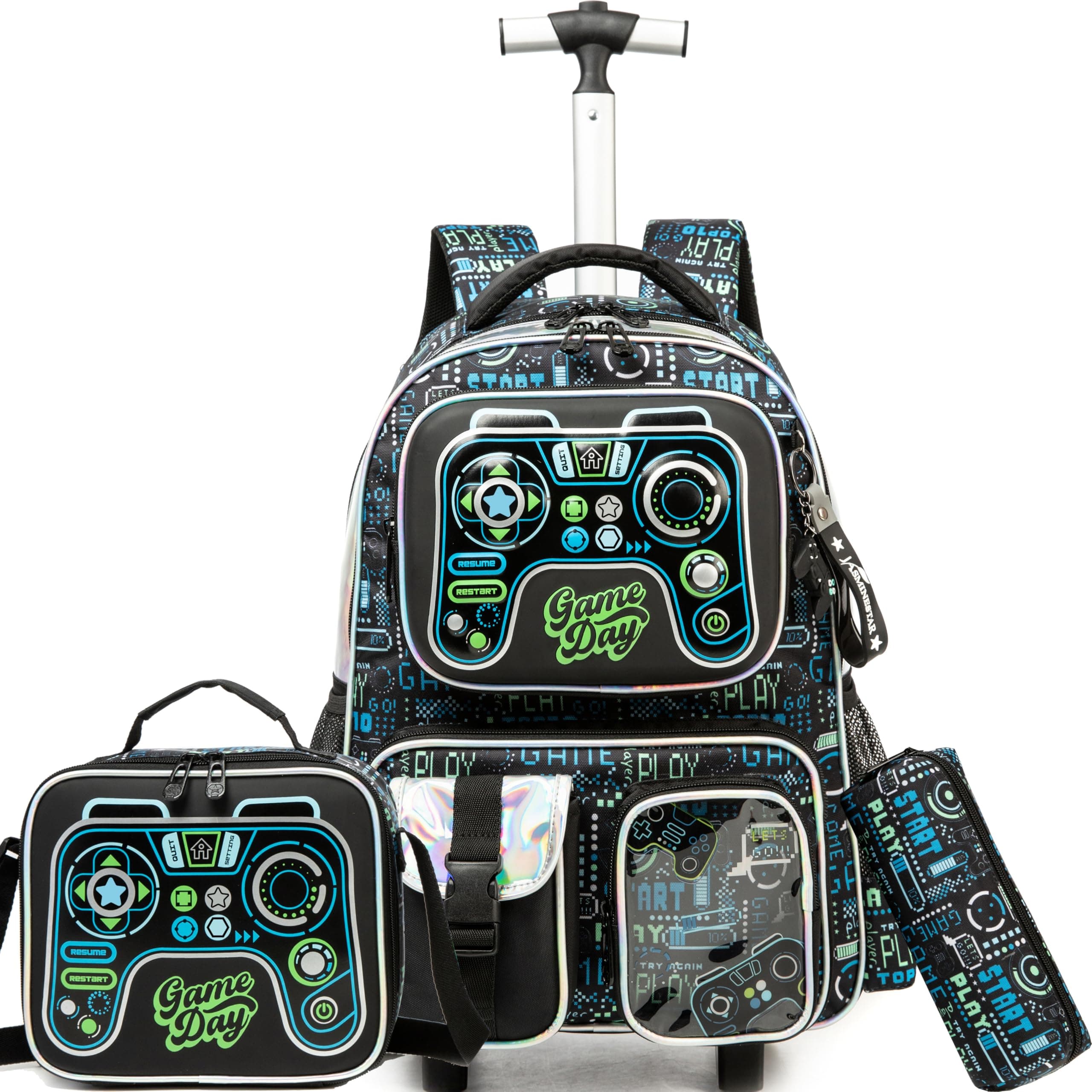 Kids Rolling Backpack with Wheels for Boys Rolling Backpacks with Lunch Box for Elementary School Students 3 in 1 Travel Luggage Suitcase for Boys Age 8-10