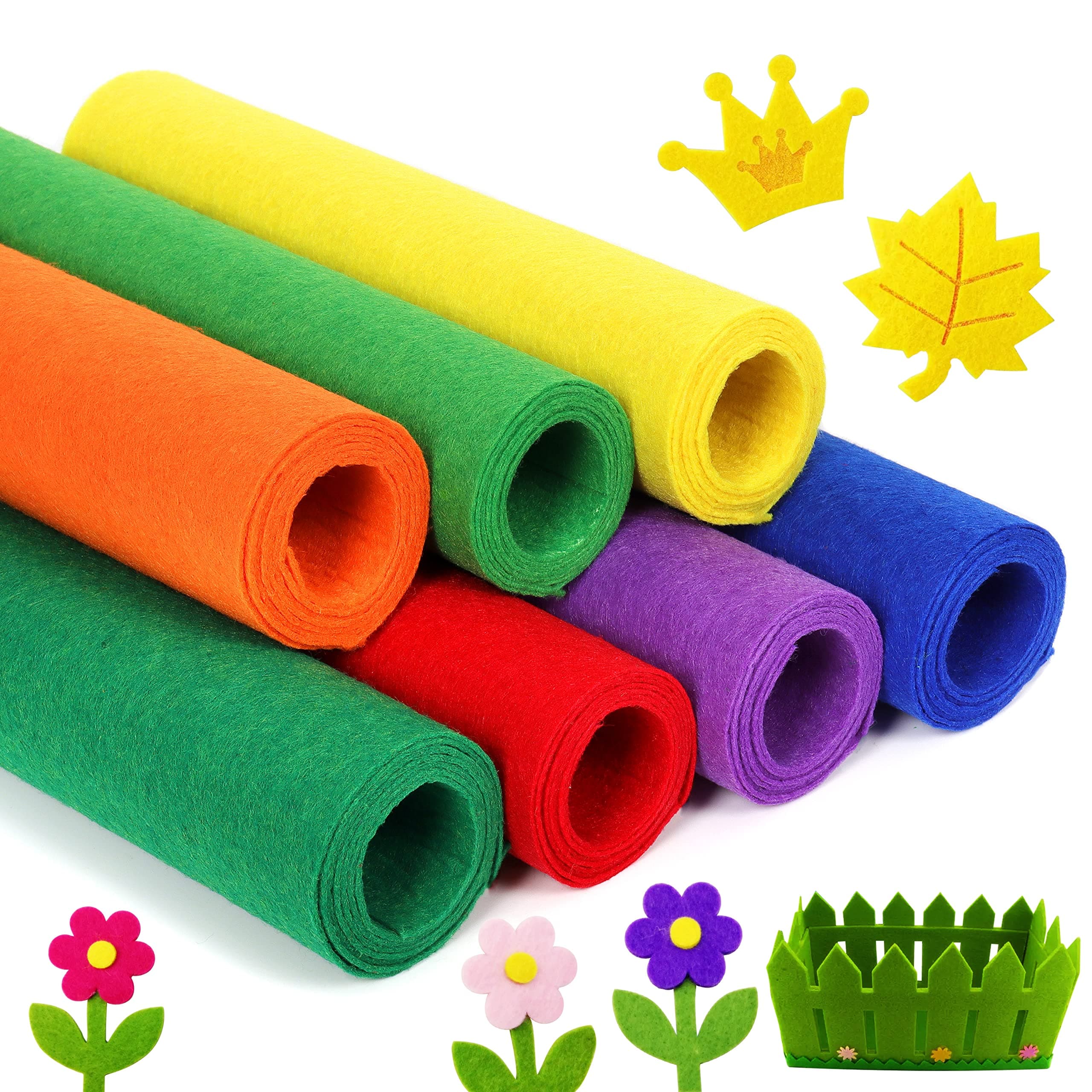 ZAIONE Felt Fabric Sheets Bundle: Stiff 7 Rolls 8x35 Inch Assorted Color Non-Woven Acrylic Craft Fabric for DIY Craftwork Sewing Patchwork (Rainbow Color Series)