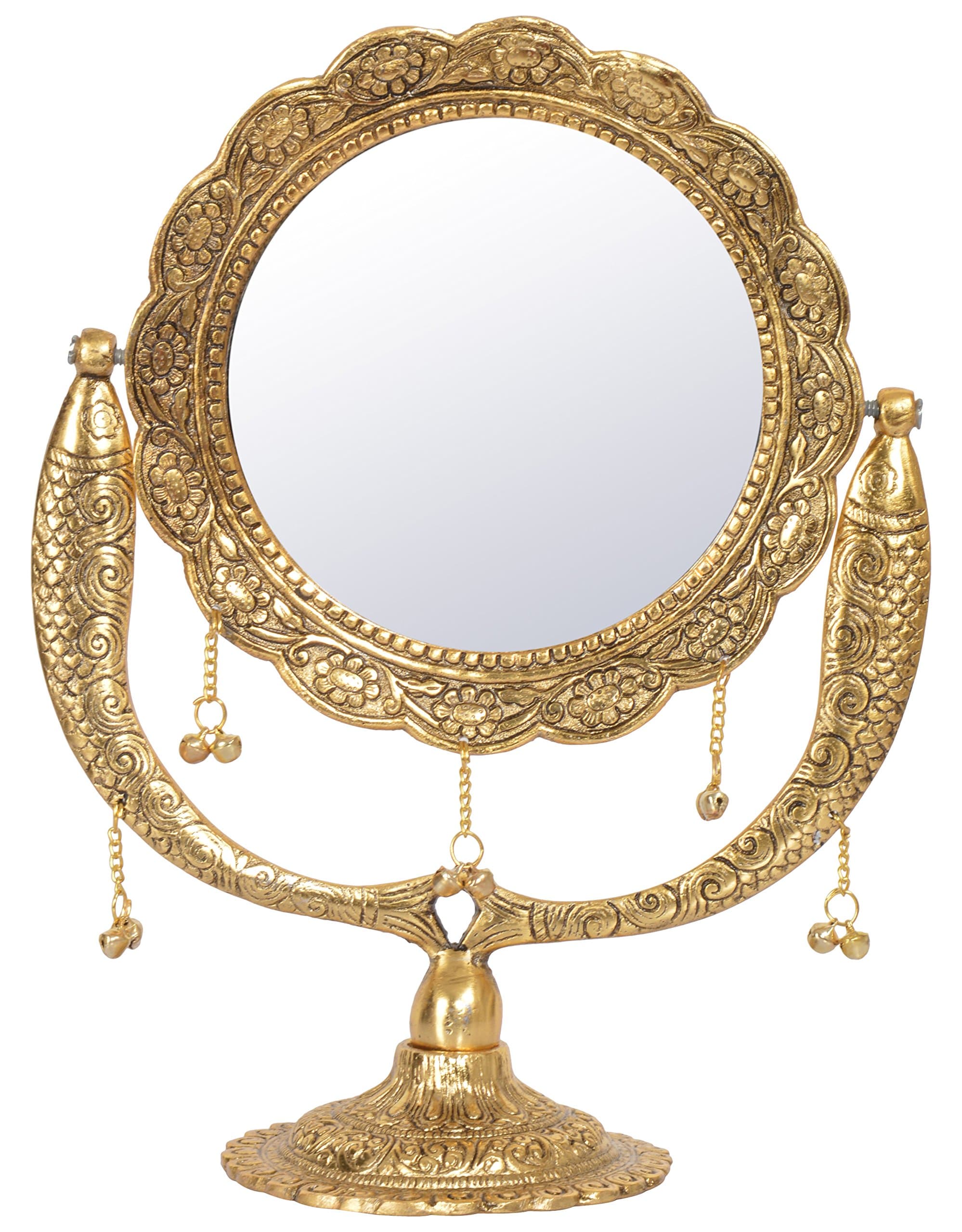 White Metal Table Mirror (33 cm x 2 cm x 40 cm, Gold)