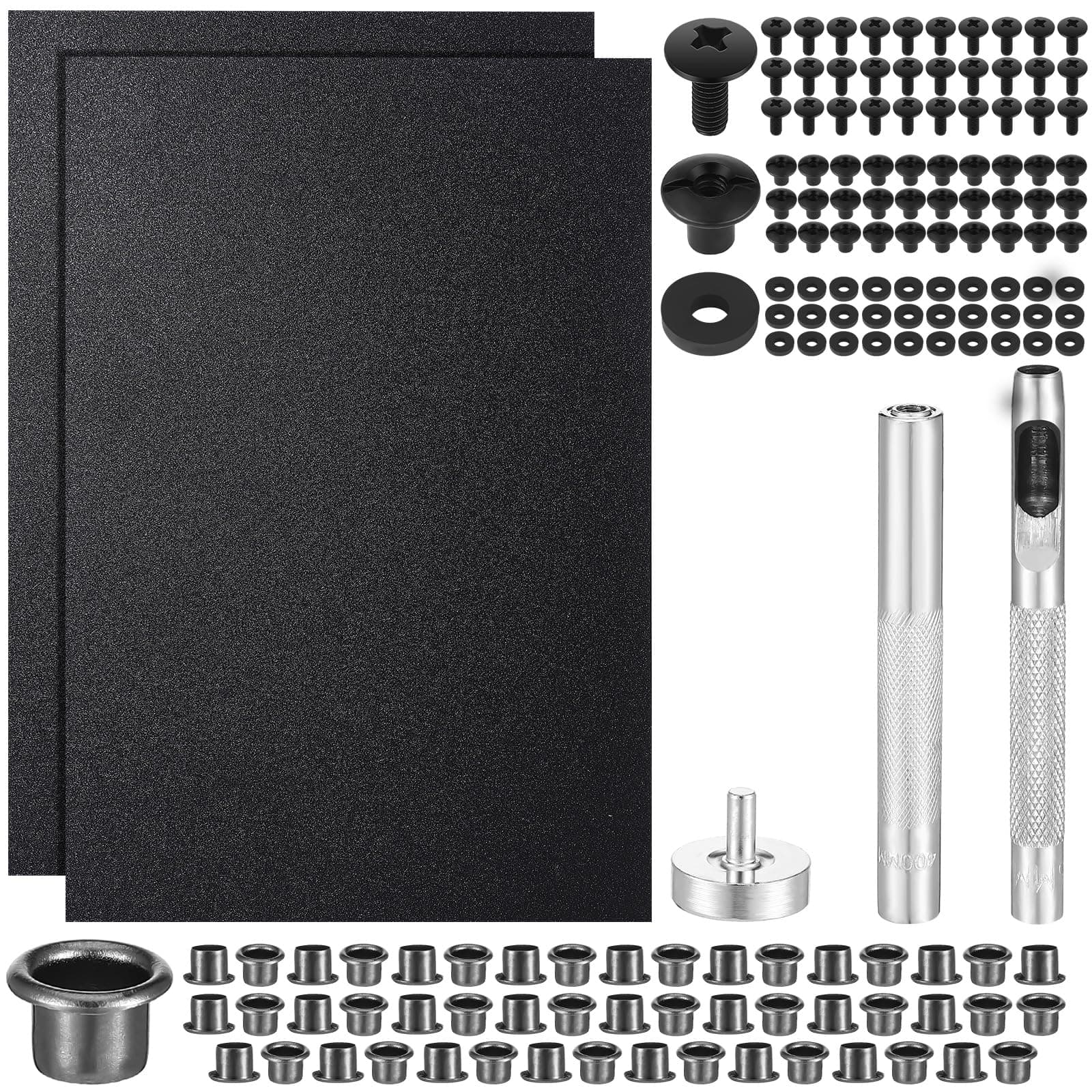 145 Pcs DIY Holster Kit Include Eyelet Hand Setter & Eyelet Combo Thermoform Sheet Cross Recessed Screw Head Open Slotted Fastener Rubber Washer for Making Knife Sheath Keel
