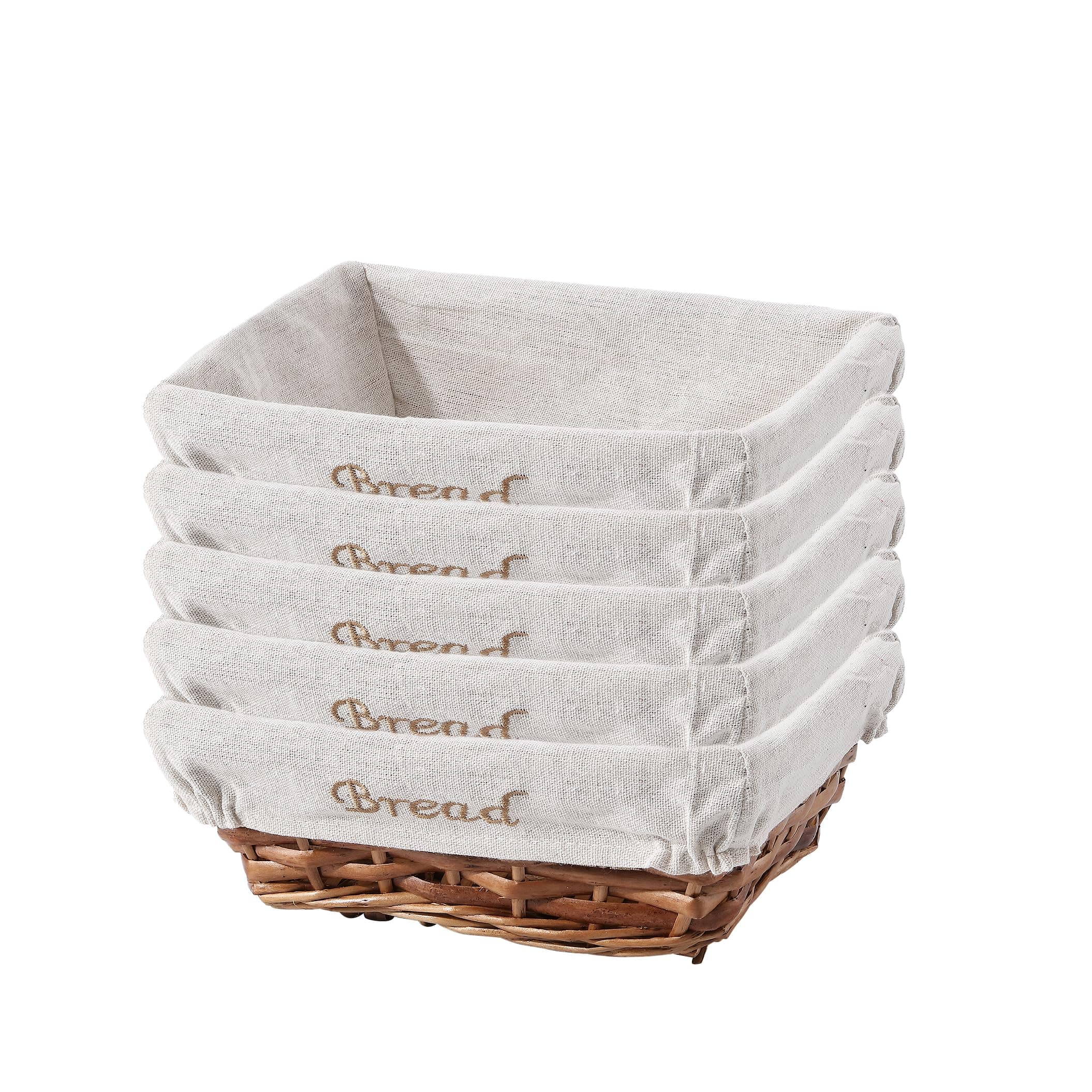 Pack of 5 Rectangle Wicker Bread Basket with Liner - Restaurant Serving Basket for Countertop, Kitchen Storage and Bakery Display