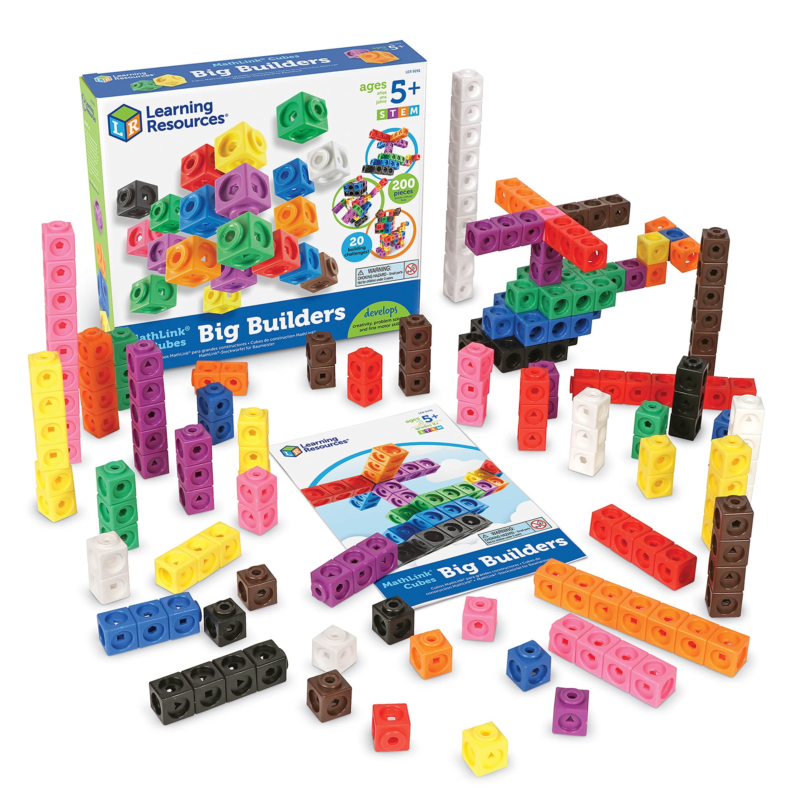 MathLink Cube Big Builders, Imaginative Play, Math Skills, Set of 200 Cubes, Ages 5+