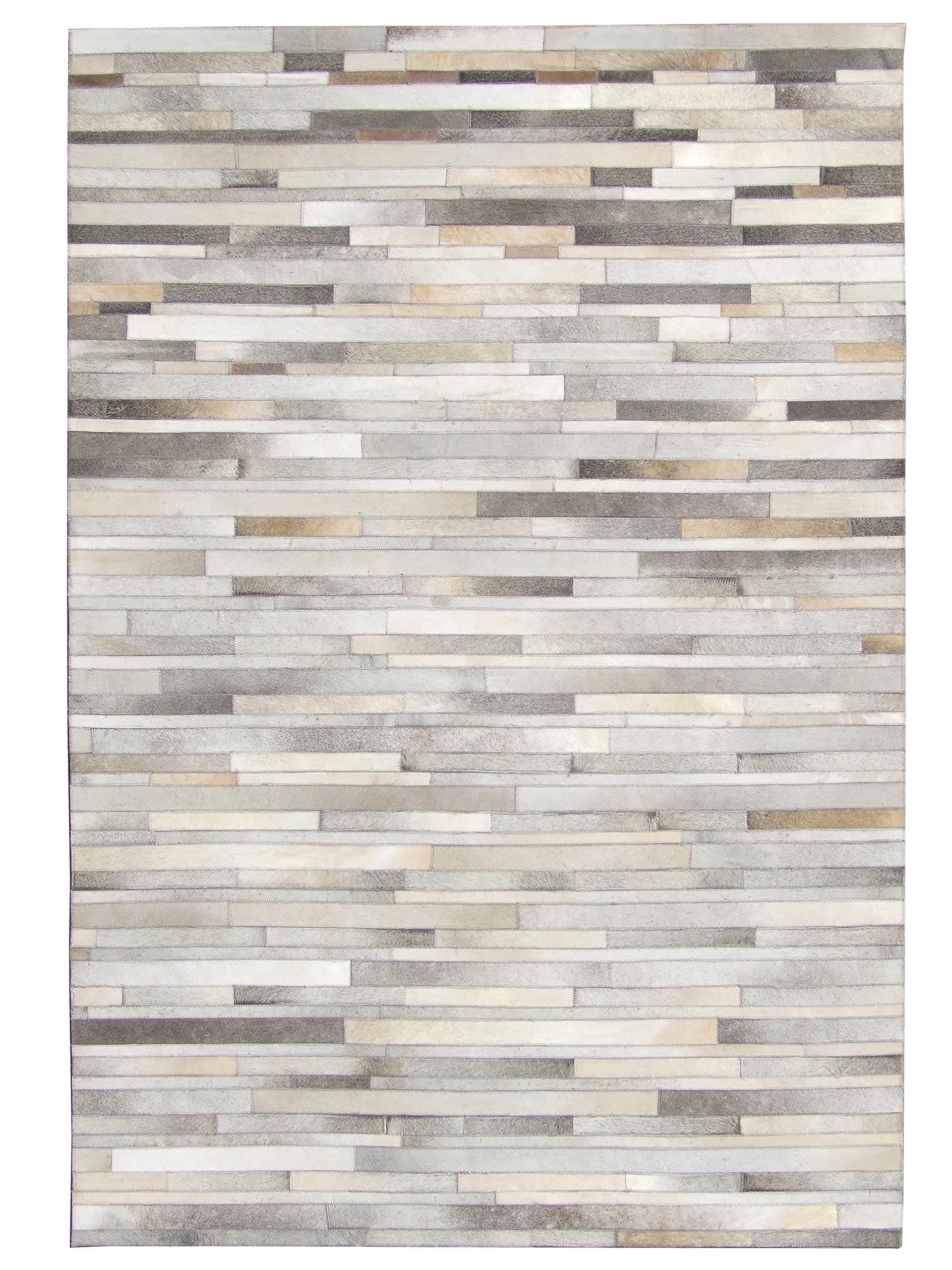 Erbanica Leather Hide Patchwork Area Rug Hand Made - Grey Stripes (5x8 Feet)