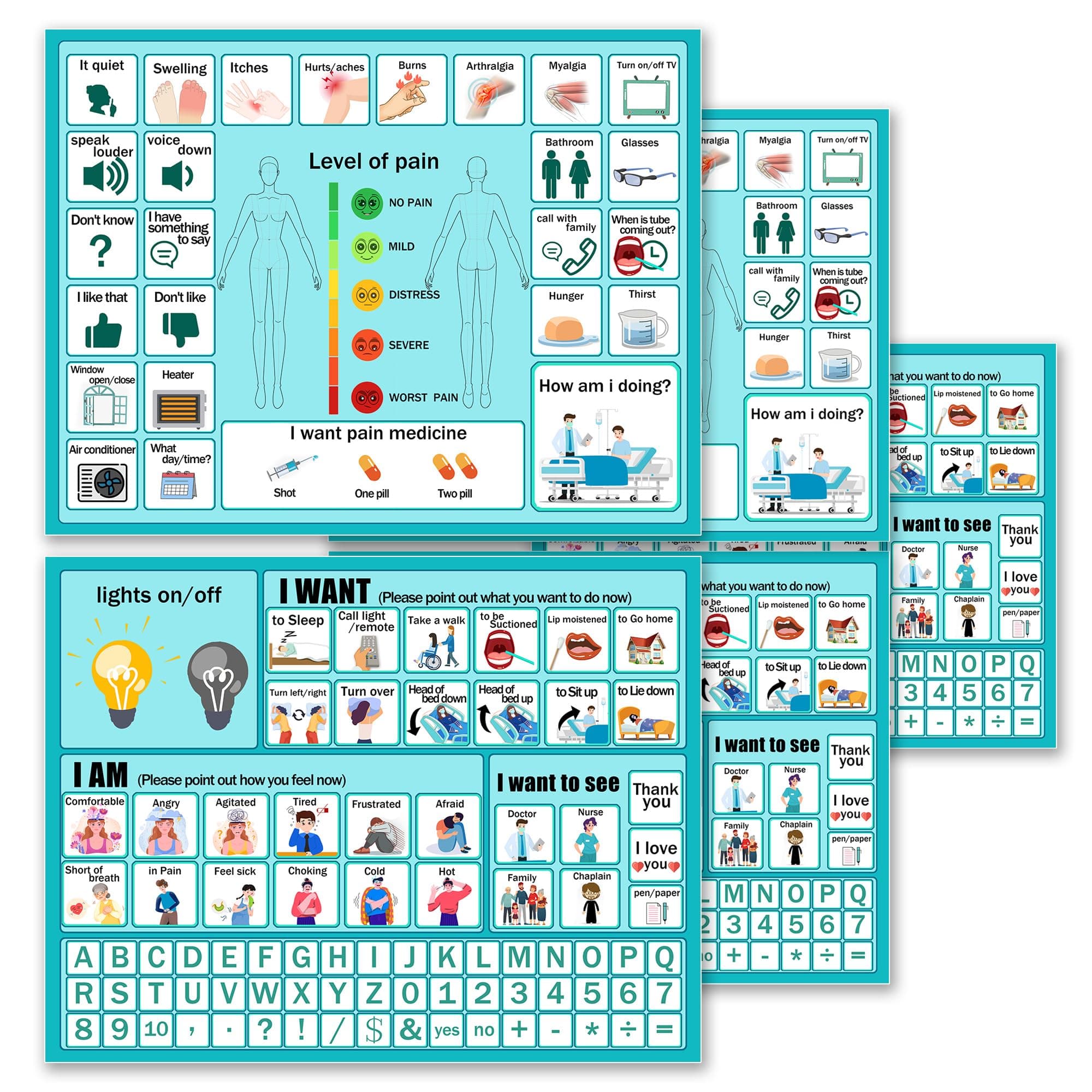 5Pcs Nonverbal Communication Board Waterproof Aphasia Patient Communication Tools Durable Non Verbal Communication Device Cards for Nonverbal Adults, Kids