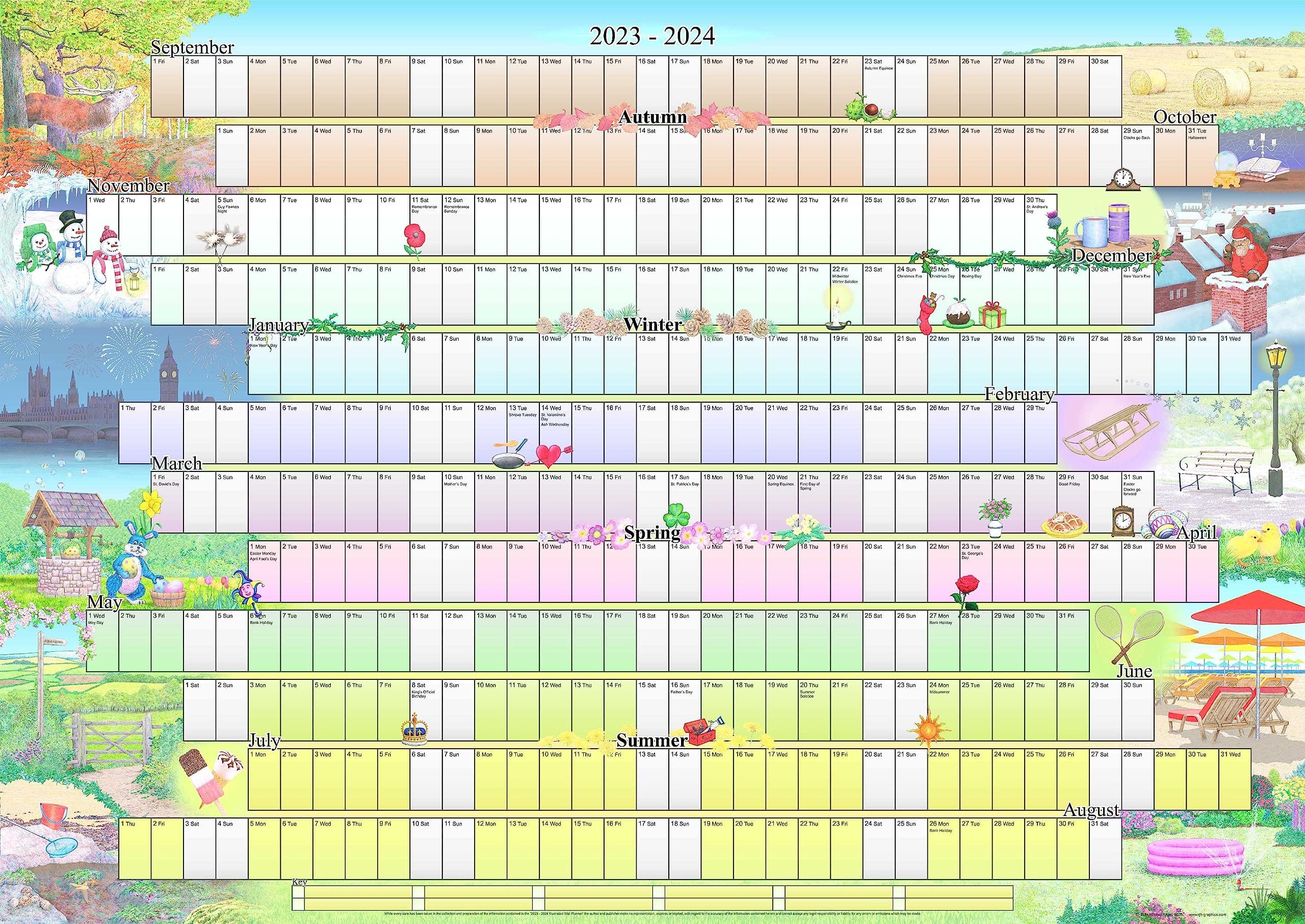 2023-2024 Illustrated Wall Planner (A1, A2 size) (laminated/non-laminated) Academic Student Year (A1 (841mm x 594mm), non-laminated)