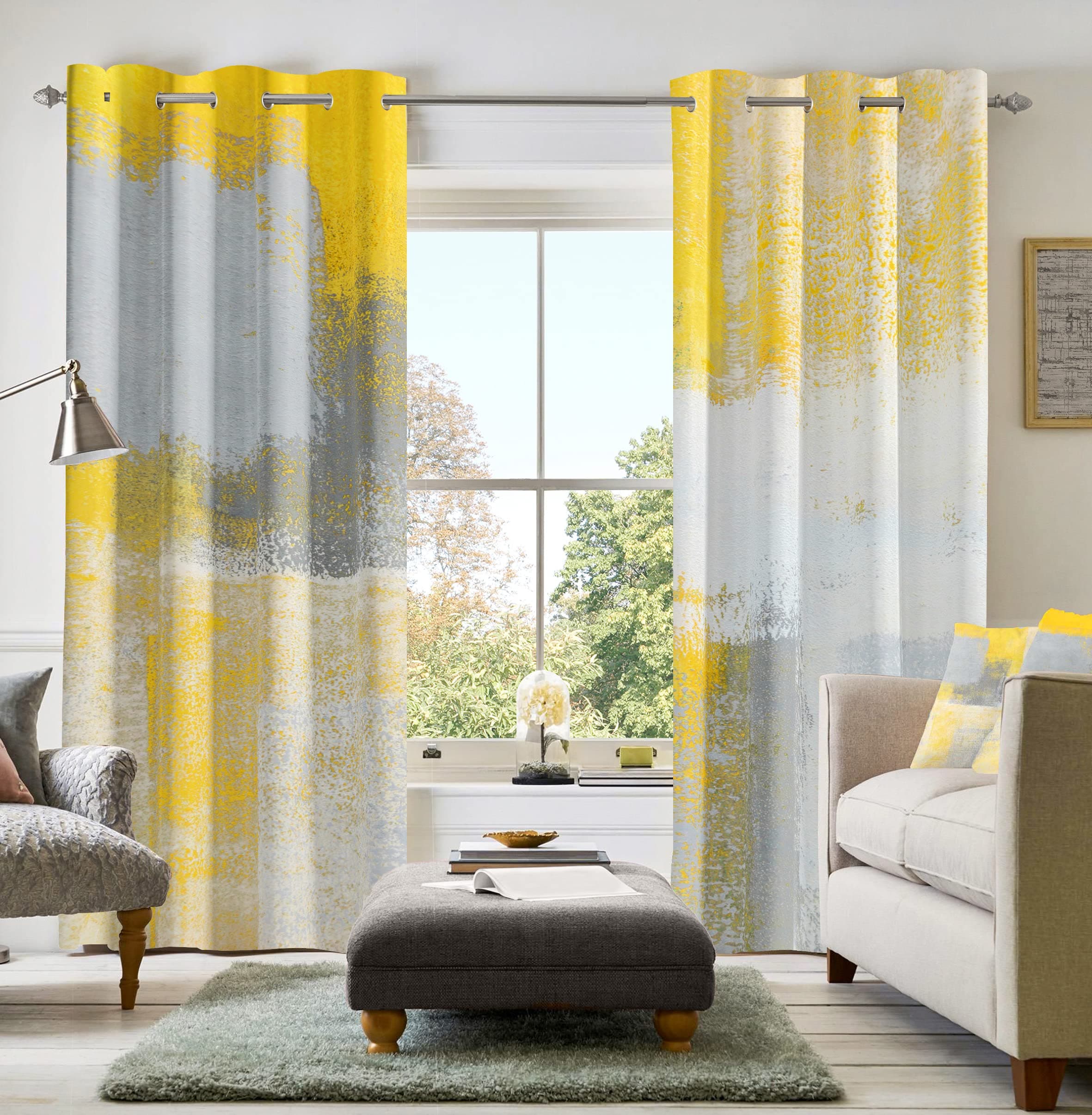 Asuexpect Yellow Window Curtain Yellow Grey Abstract Thermal Insulating Drapes Rust Art Treatment Drapes Modern Curtains for Living Room Bedroom Hotel, 52" x 84", 2 Panels