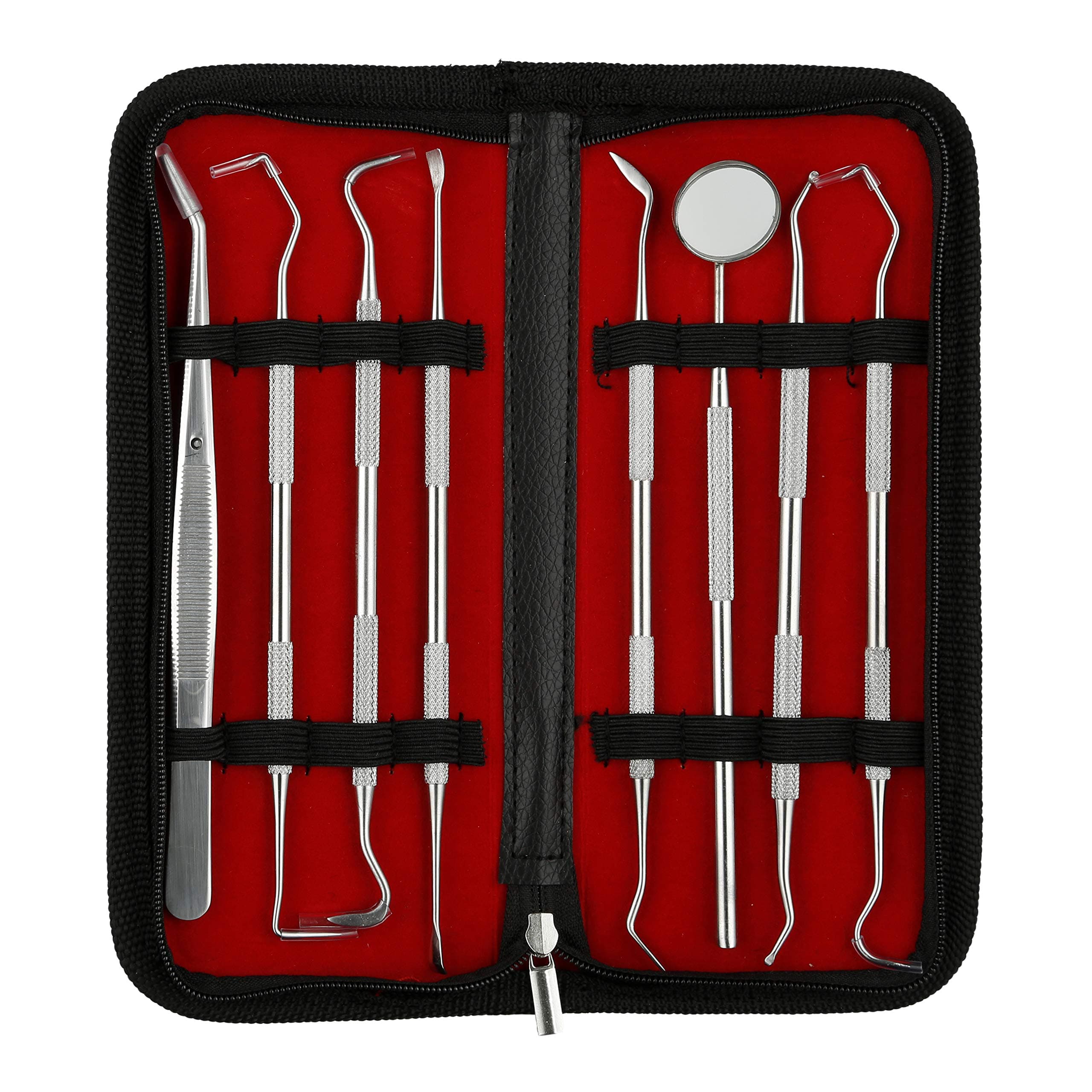 Beauté Secrets Dental Tools 8 Pcs with Pick, Floss, Hygiene Tool Set, Tooth Scraper Plaque Tartar Remover Tweezers Gum Floss for Personal Oral Care & Pet Use (Oral)