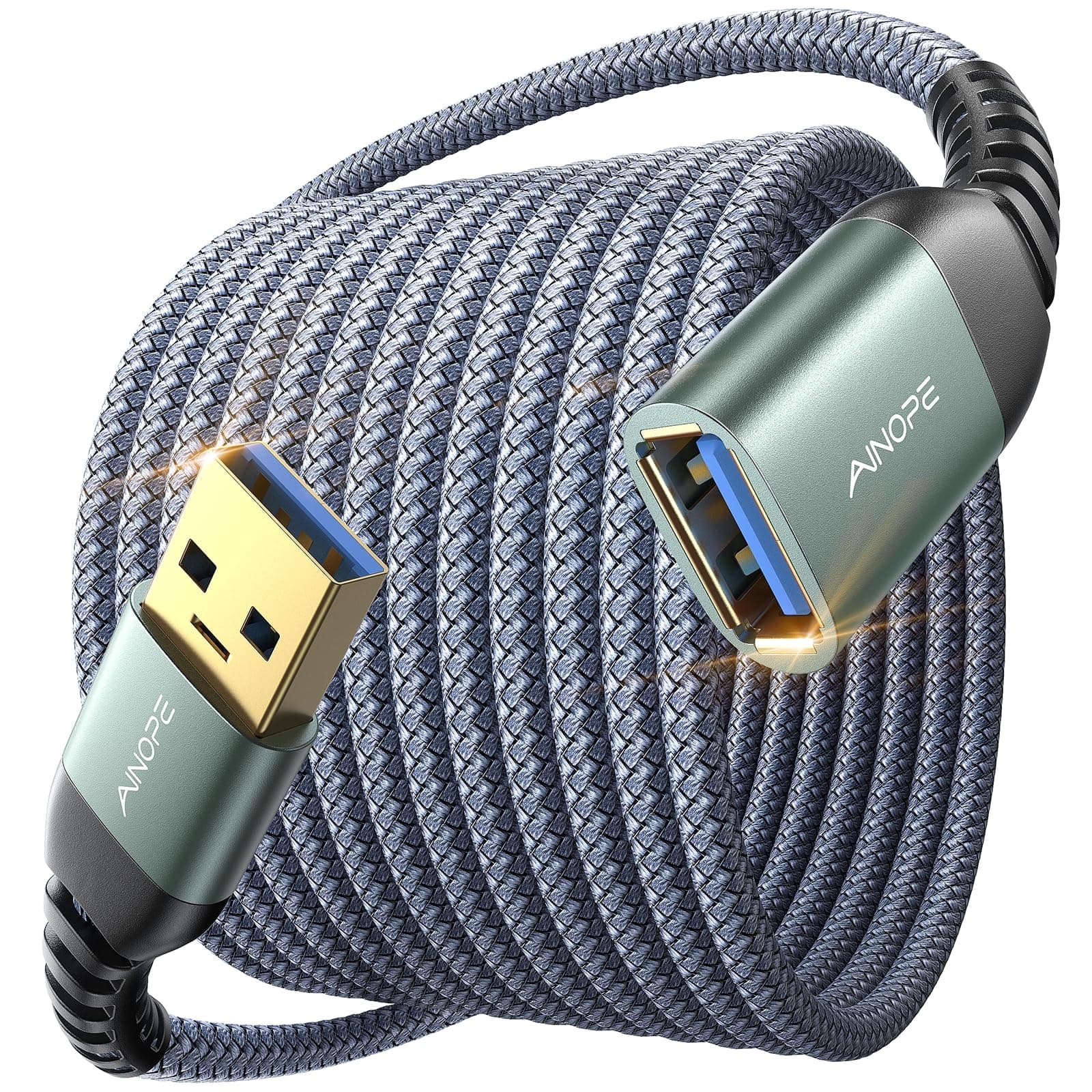 10FT USB 3.0 Extension Cable Type A Male to Female Extension Cord Durable Braided Material High Data Transfer Compatible with USB Keyboard,Mouse,Flash Drive, Hard Drive,Printer