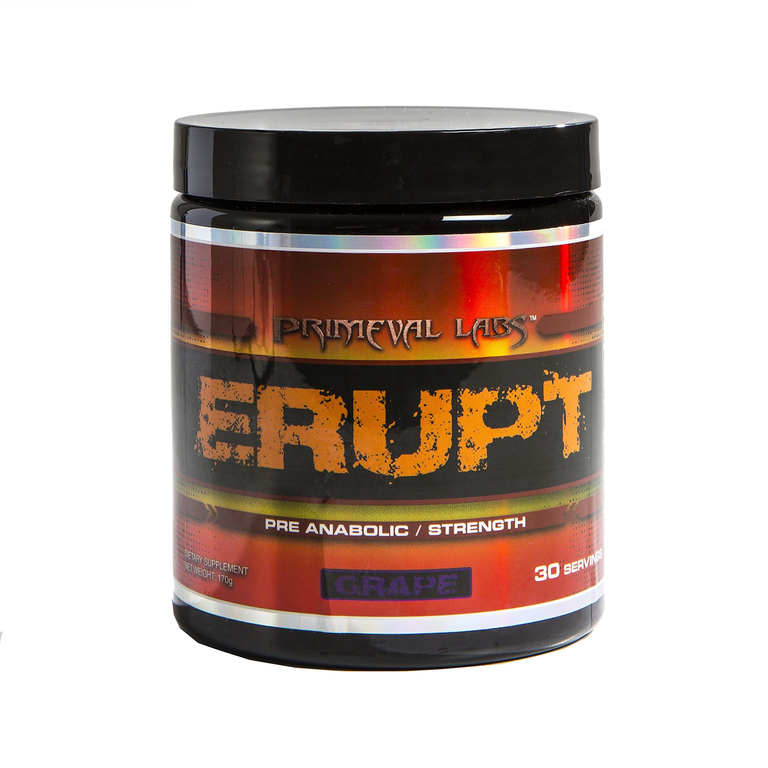 Primeval Labs Erupt – Anabolic Pre-Workout Formula – Utilizes Creatine for Energy, Strength, Endurance, Increased Protein Synthesis and Healthy Mitochondrial Energy – Grape 170g