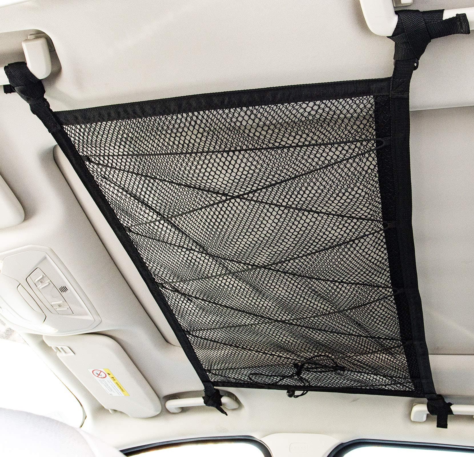 Kaskawise Car Ceiling Cargo Net Pocket,31"x21" Adjustable Double-Layer Mesh SUV Roof Organizer Long Trip Ceiling Storage Net,Car Camping Cargo Net for Car,SUV,Van Life Accessories